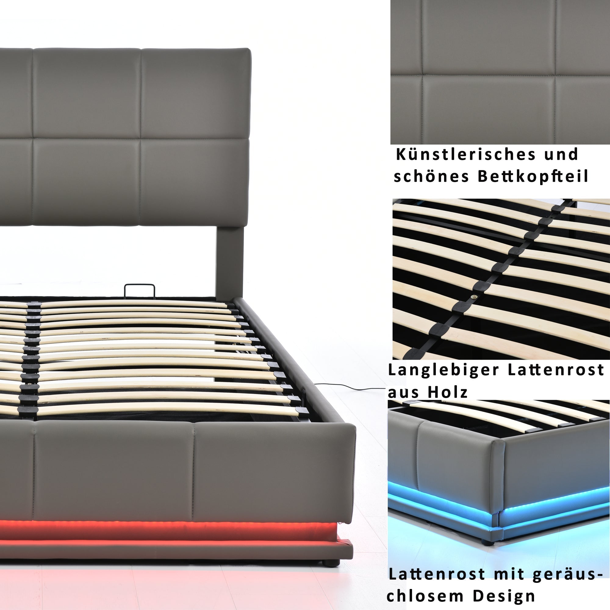 Logidon gestoffeerd bed 160x200 cm met LED, verstelbaar hoofdbord, grijs