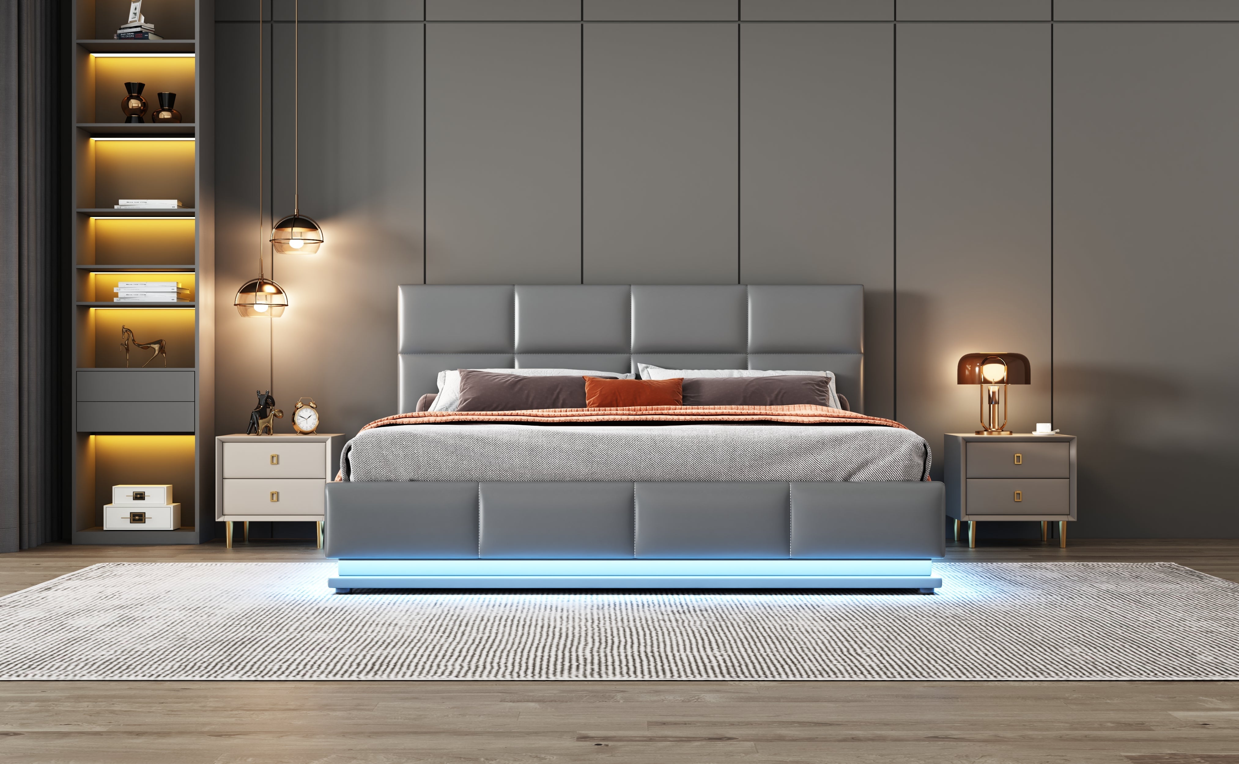 Logidon gestoffeerd bed 160x200 cm met LED, verstelbaar hoofdbord, grijs