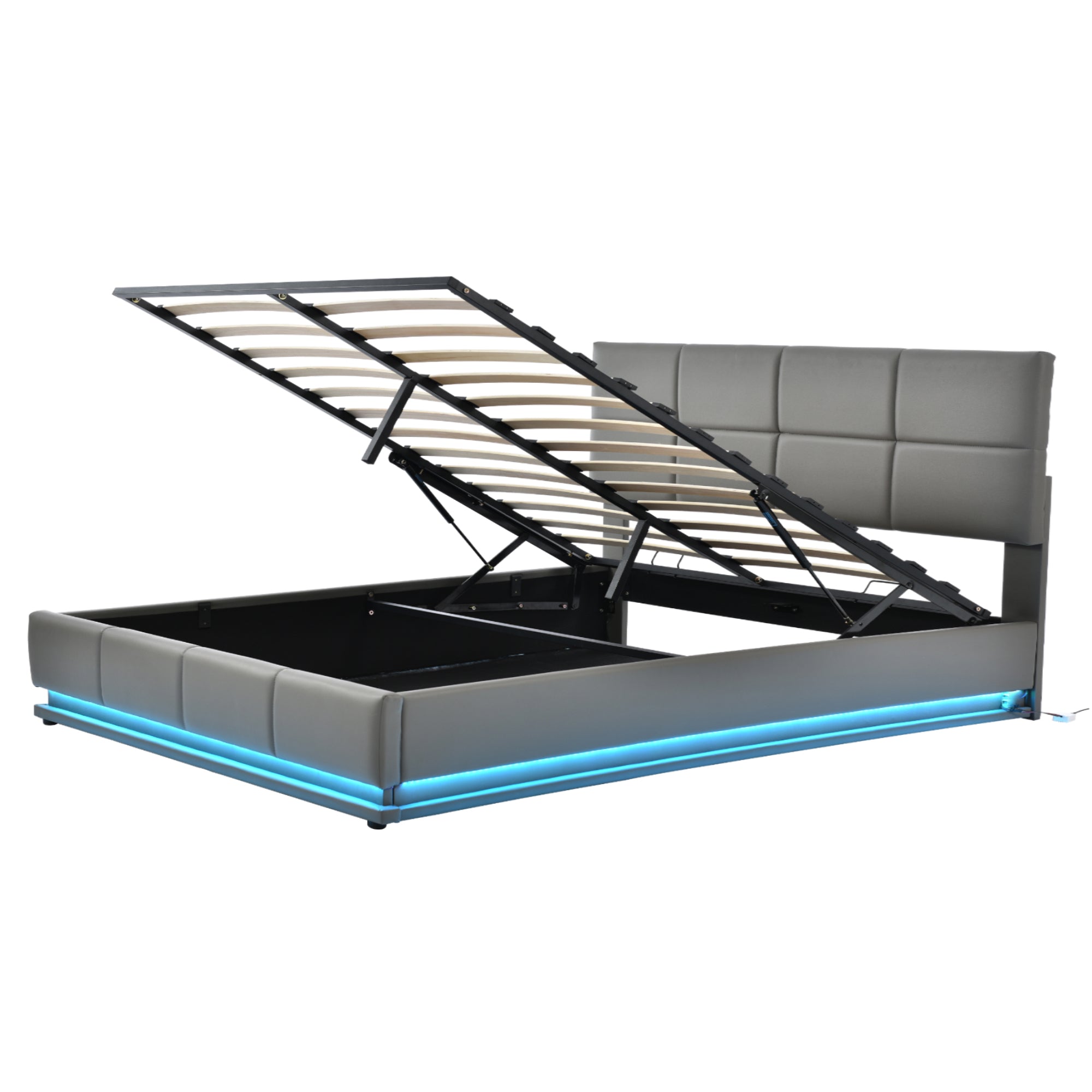 Logidon gestoffeerd bed 160x200 cm met LED, verstelbaar hoofdbord, grijs