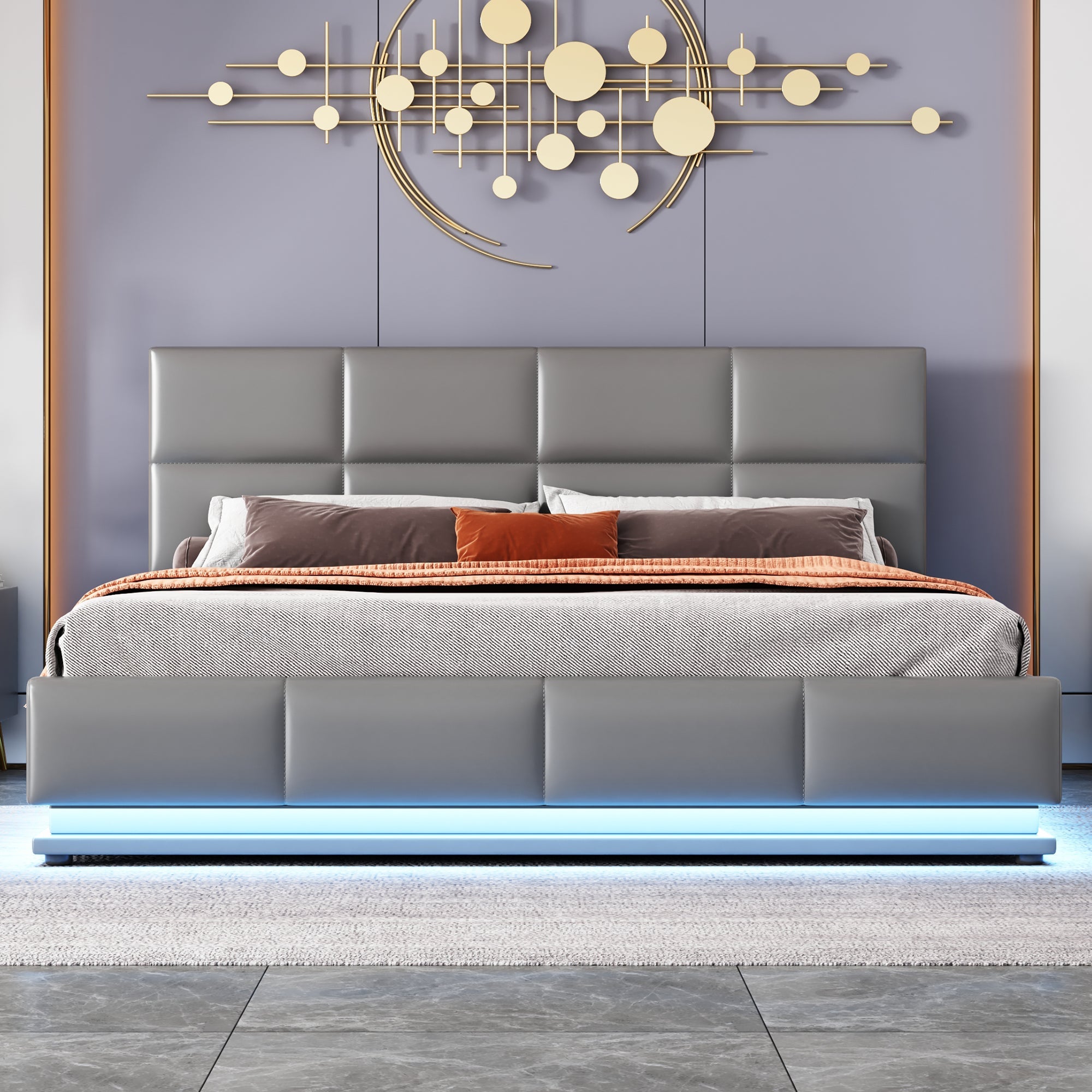 Logidon gestoffeerd bed 160x200 cm met LED, verstelbaar hoofdbord, grijs