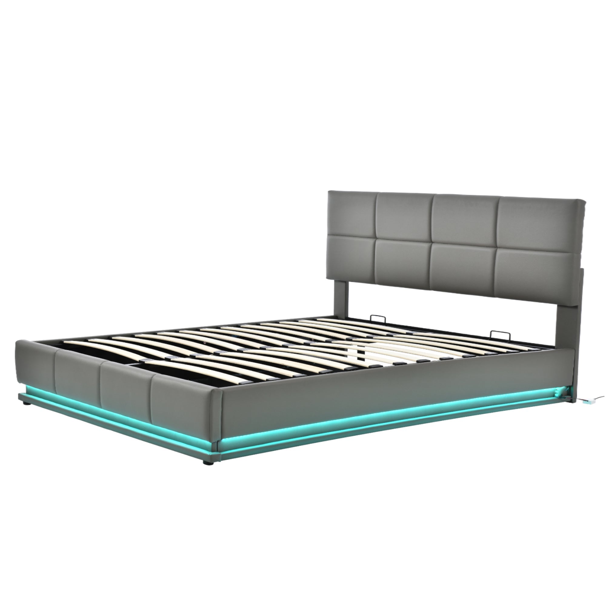 Logidon gestoffeerd bed 160x200 cm met LED, verstelbaar hoofdbord, grijs