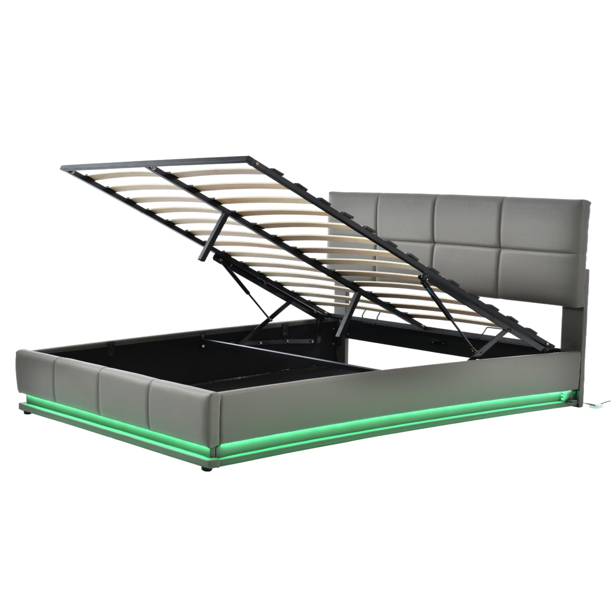 Logidon gestoffeerd bed 160x200 cm met LED, verstelbaar hoofdbord, grijs