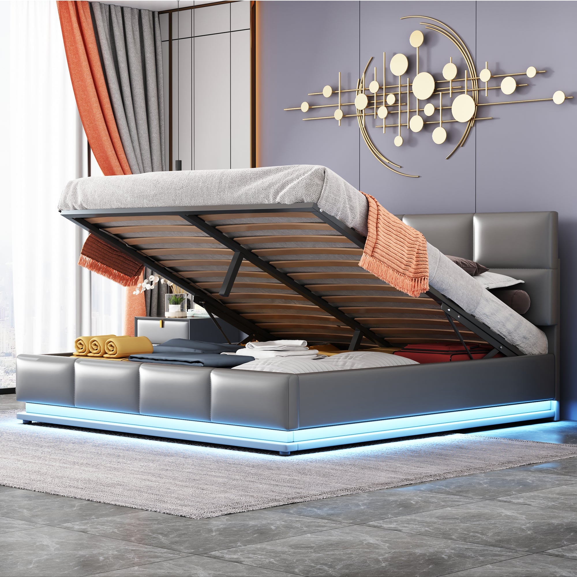 Logidon gestoffeerd bed 160x200 cm met LED, verstelbaar hoofdbord, grijs