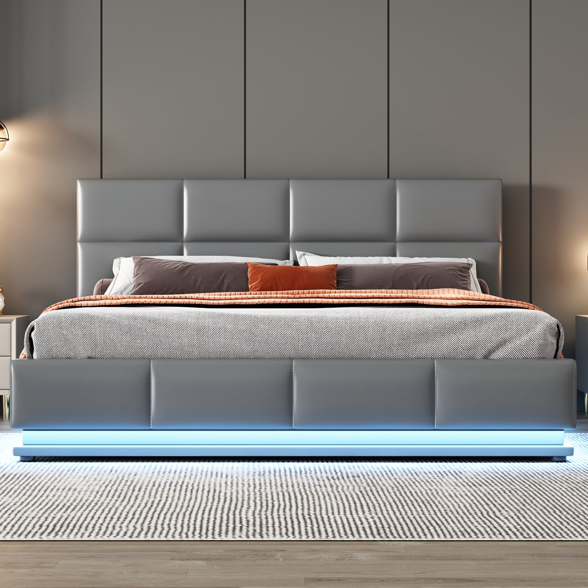 Logidon gestoffeerd bed 160x200 cm met LED, verstelbaar hoofdbord, grijs