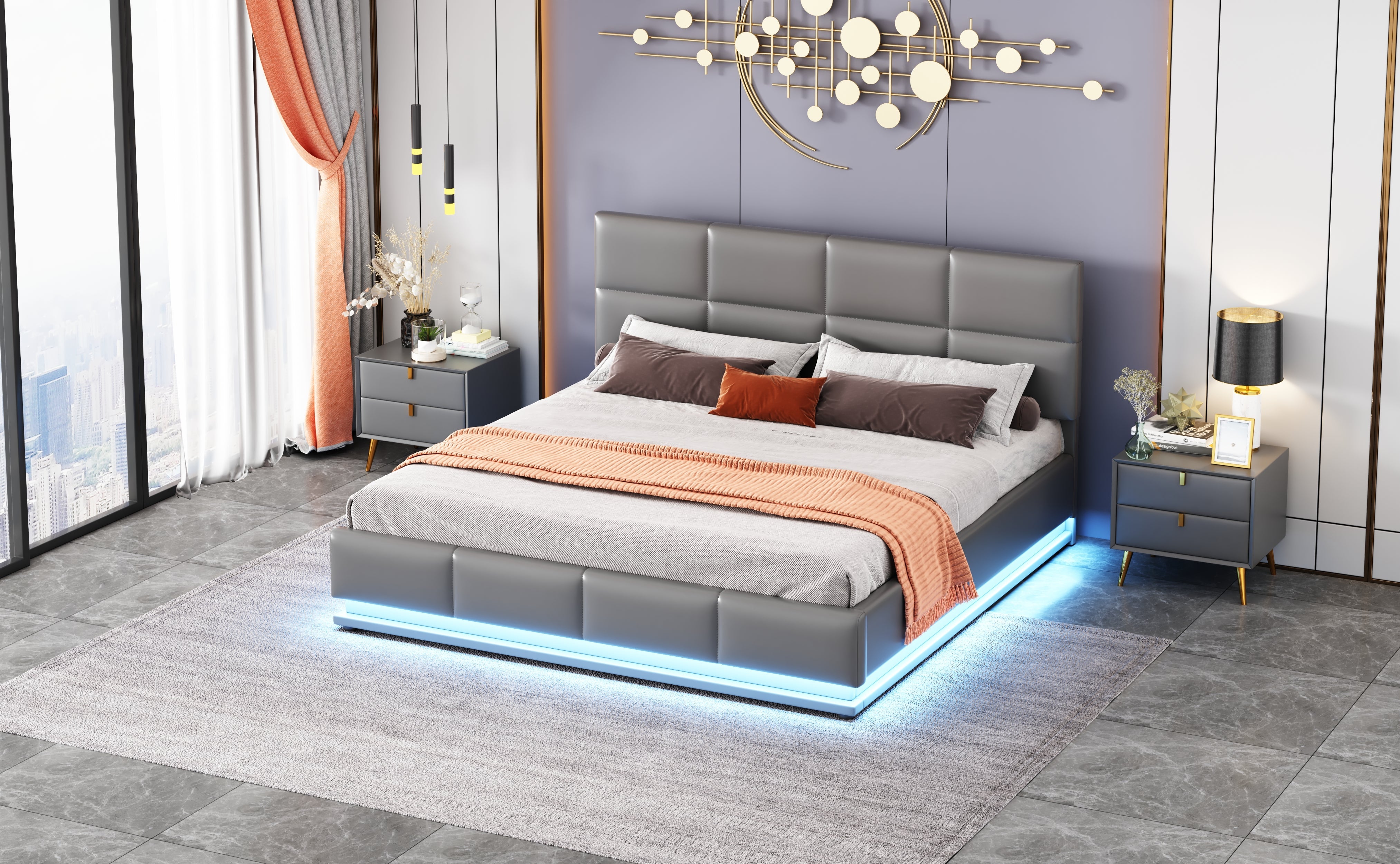 Logidon gestoffeerd bed 160x200 cm met LED, verstelbaar hoofdbord, grijs