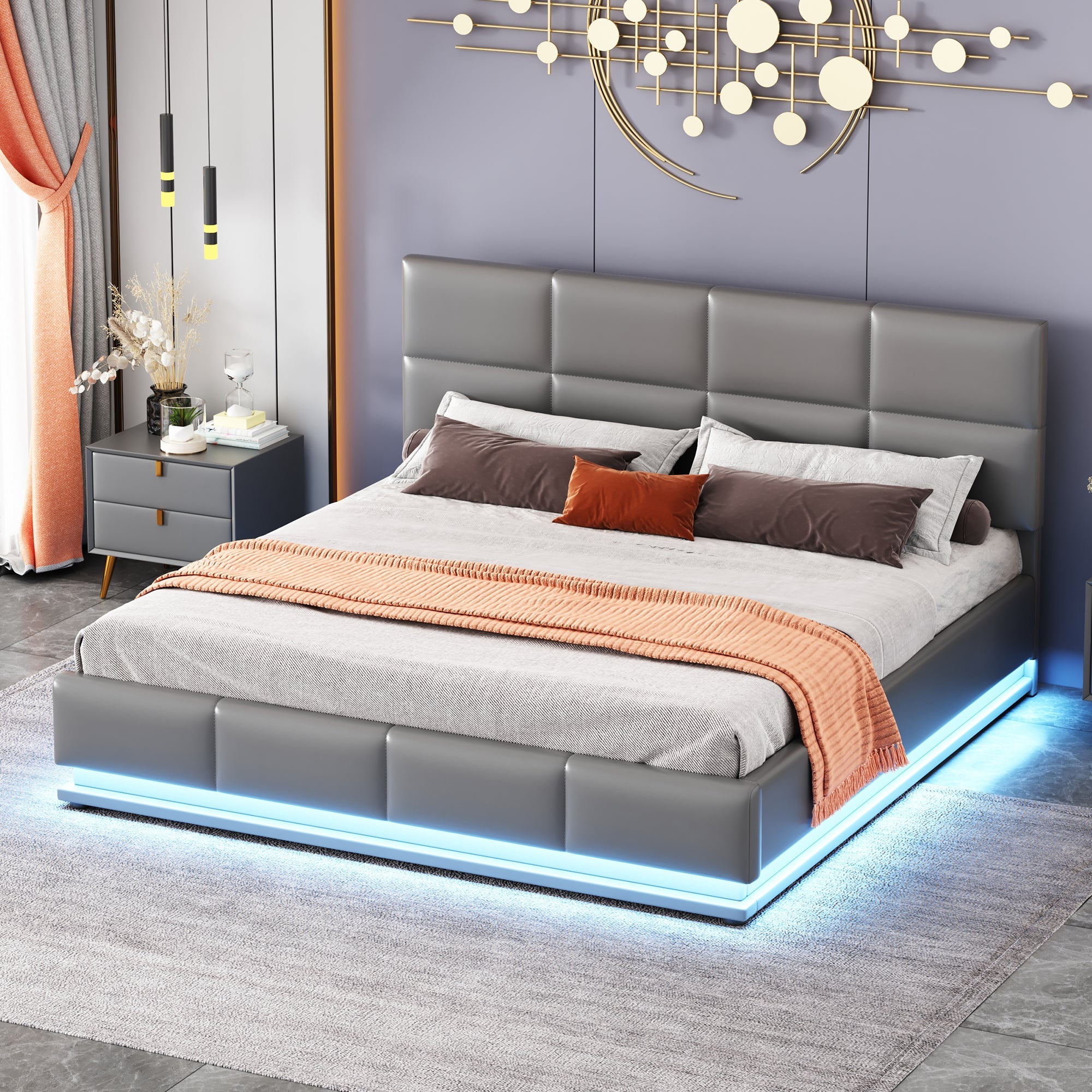 Logidon gestoffeerd bed 160x200 cm met LED, verstelbaar hoofdbord, grijs