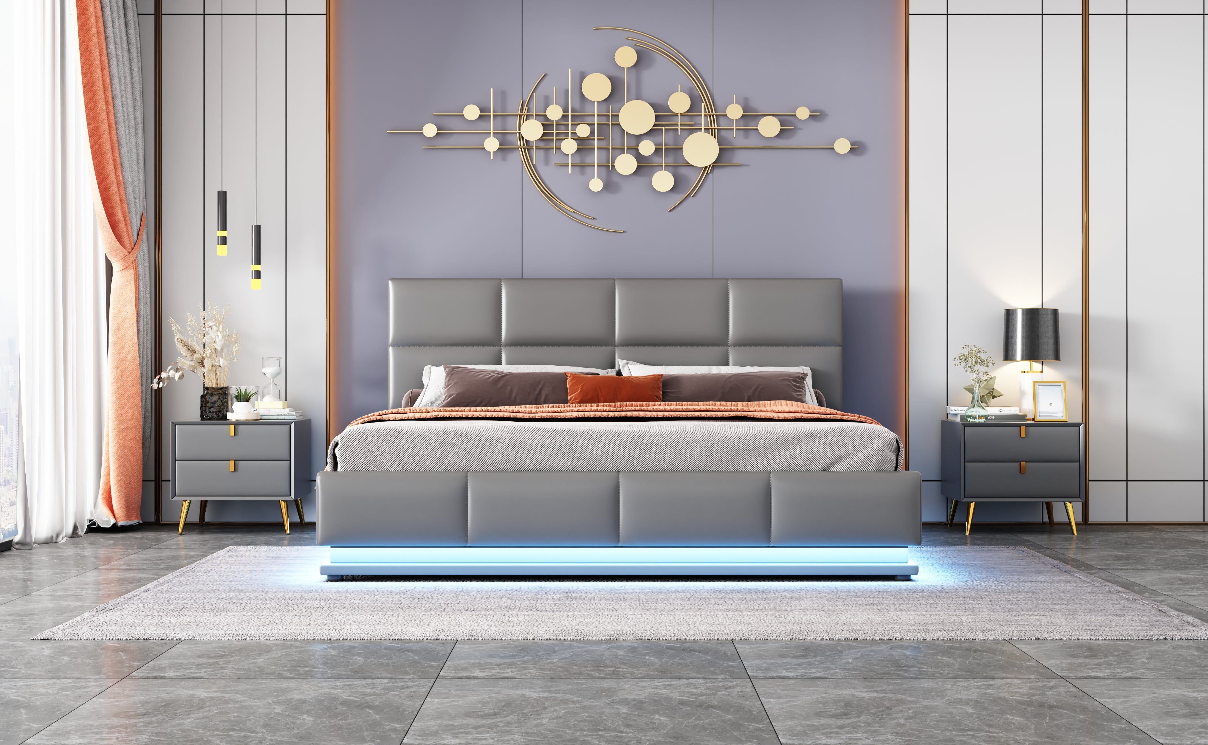 Logidon gestoffeerd bed 160x200 cm met LED, verstelbaar hoofdbord, grijs