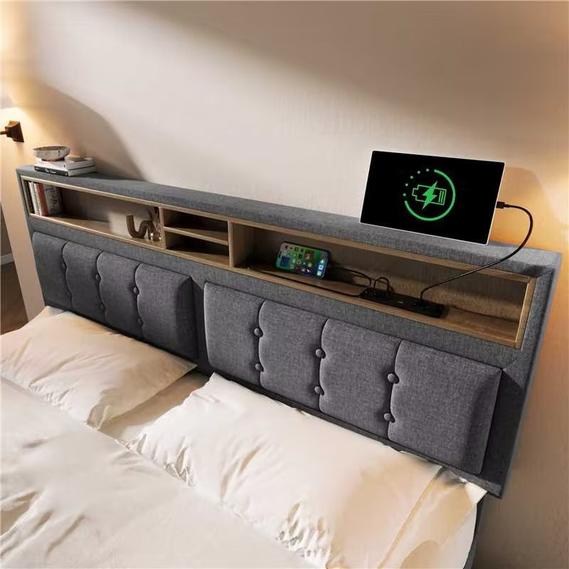 Logidon gestoffeerd bed 140x200 USB C oplaadfunctie grijs
