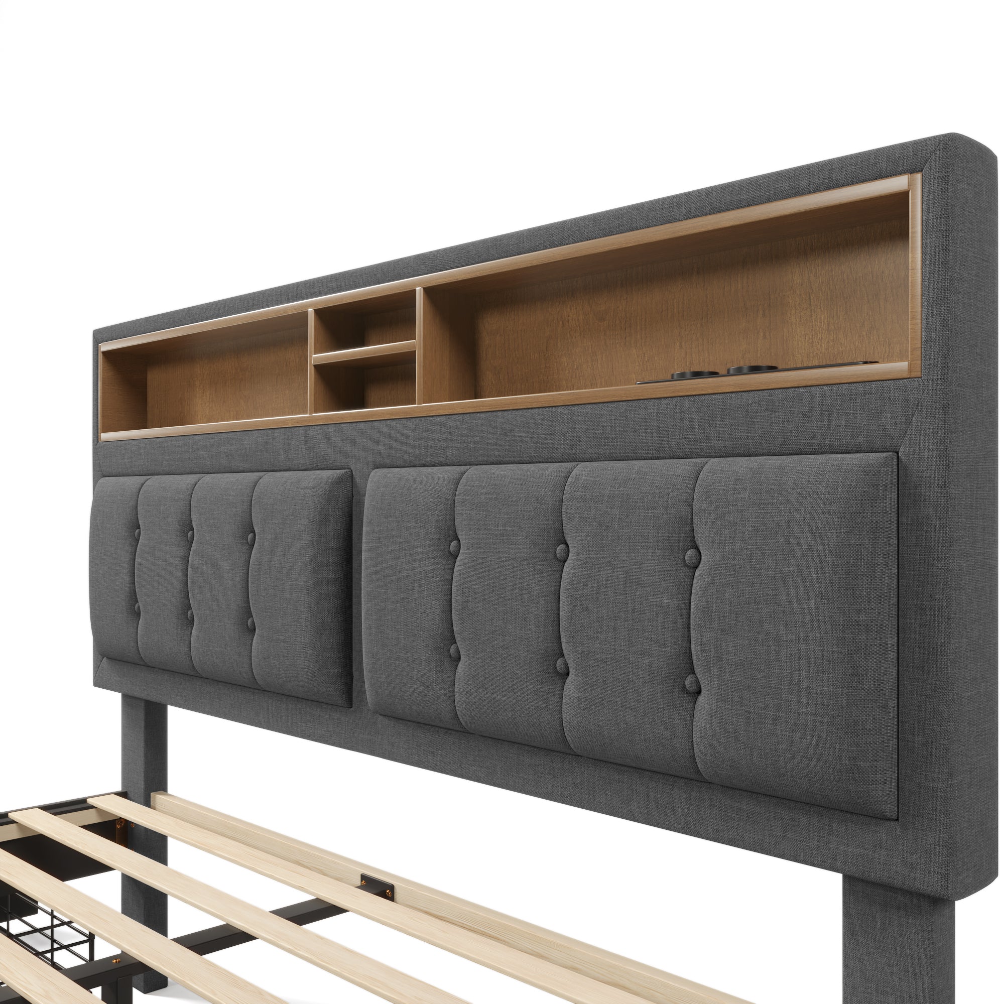 Logidon box bed 160x200 with 4 drawers USB-C headboard adjustable gray