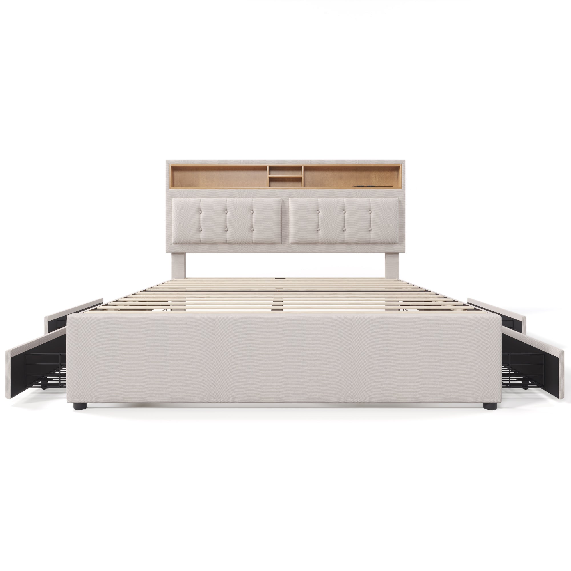 Logidon double bed 160x200cm with 4 drawers and USB-C charging port