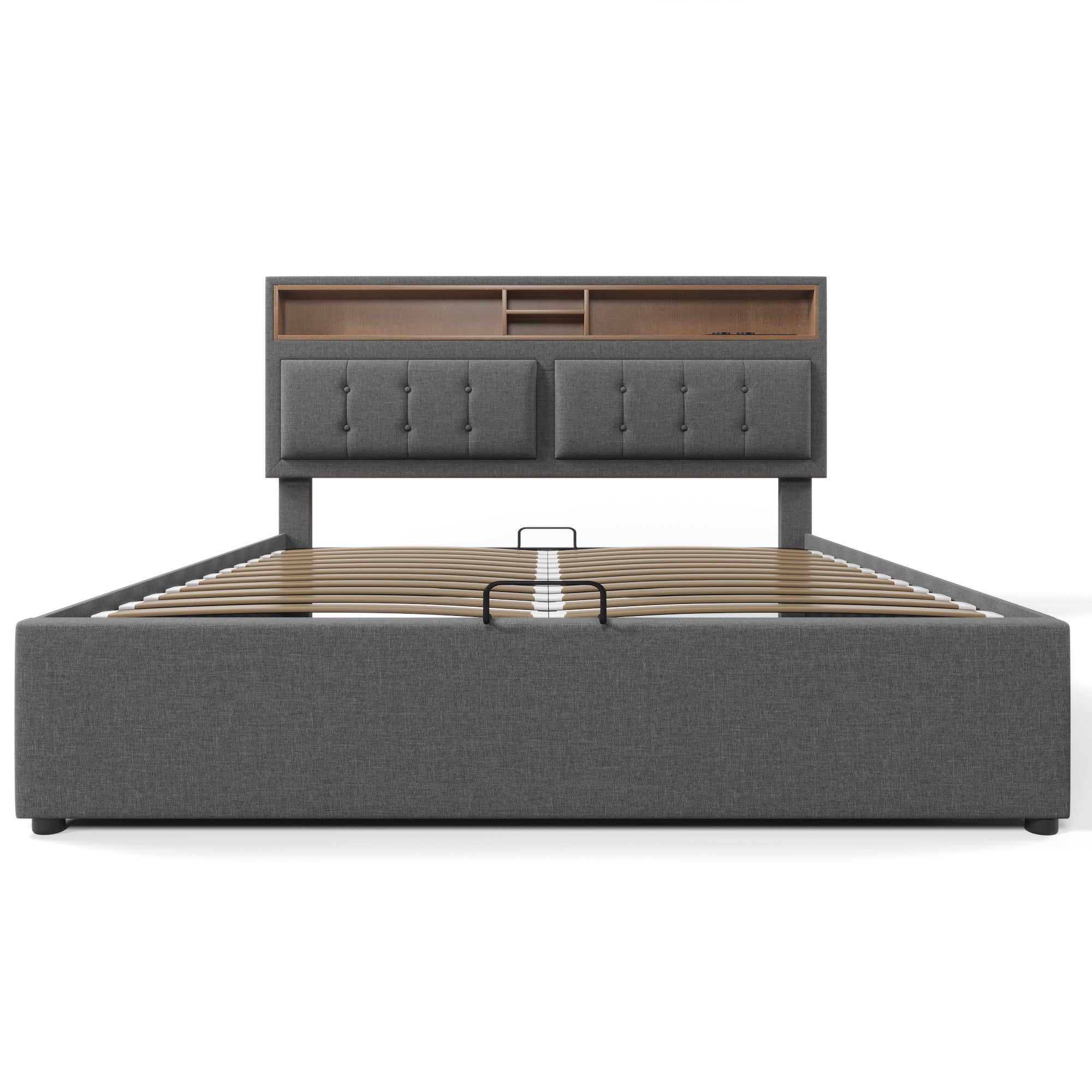 Logidon upholstered bed 160x200 gray USB-C charging function headboard storage space
