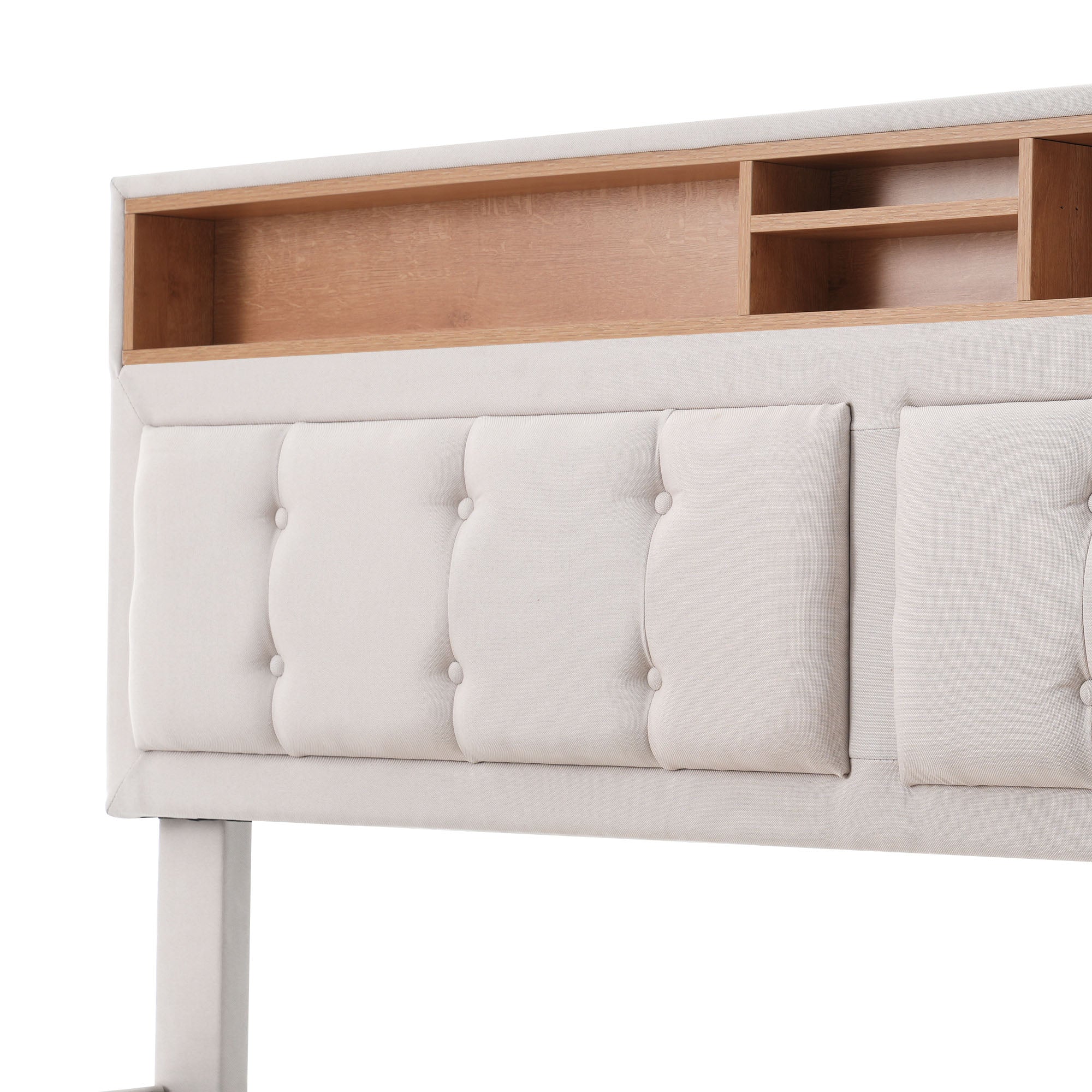 Logidon gestoffeerd bed 160x200 beige hoofdbord USB C oplaadfunctie opbergruimte