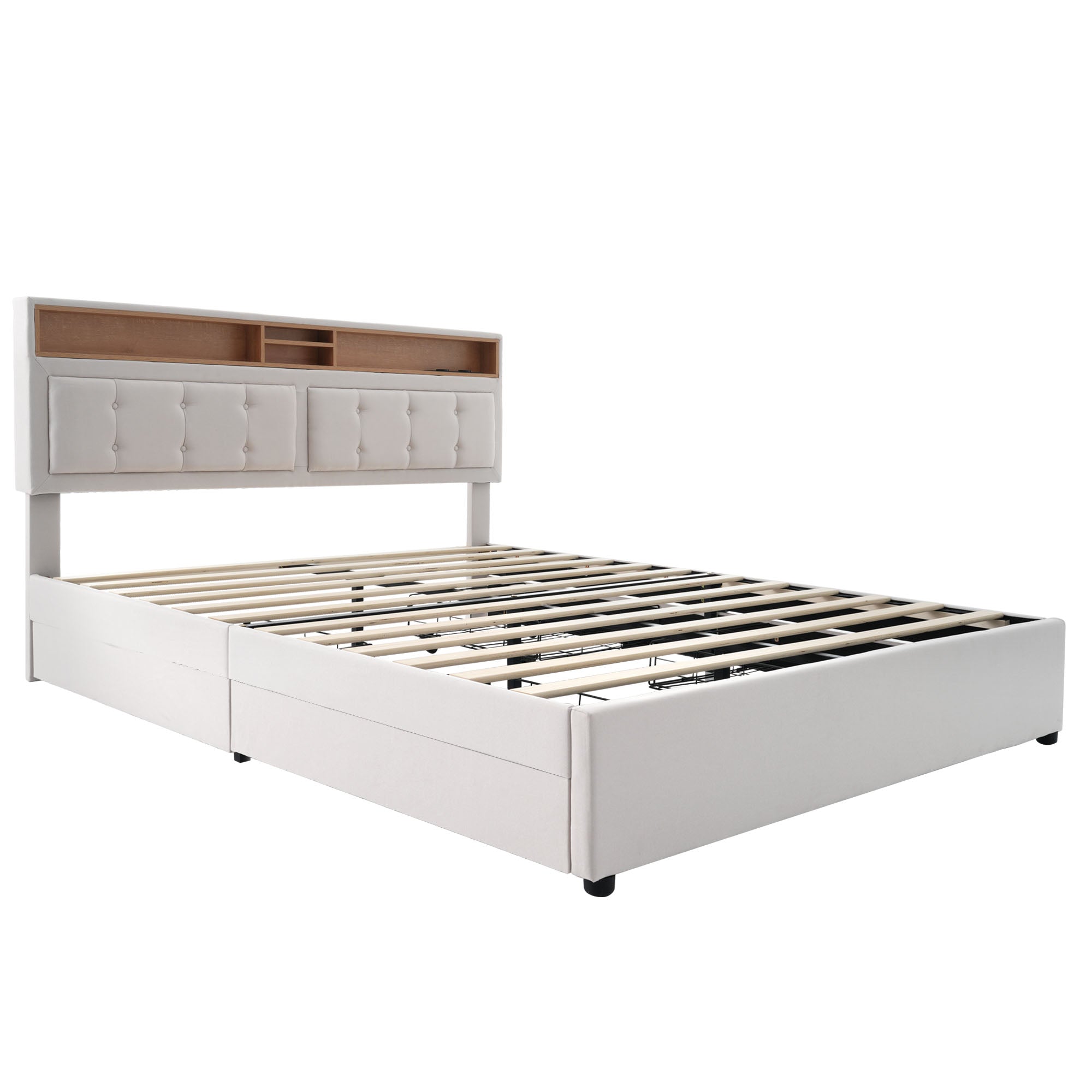 Logidon double bed 160x200cm with 4 drawers and USB-C charging port