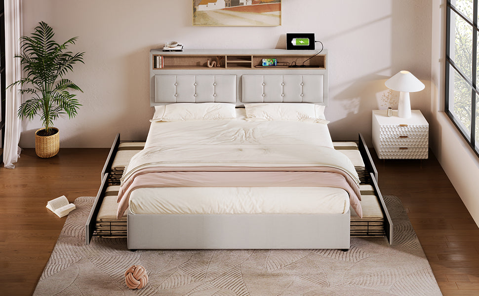 Logidon tweepersoonsbed 160x200 met 4 laden USB C hoofdbord verstelbaar