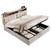 Logidon gestoffeerd bed tweepersoonsbed 140x200 met USB C oplaadfunctie beige