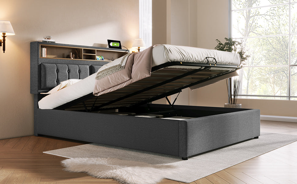 Logidon gestoffeerd bed 140x200 USB C oplaadfunctie grijs