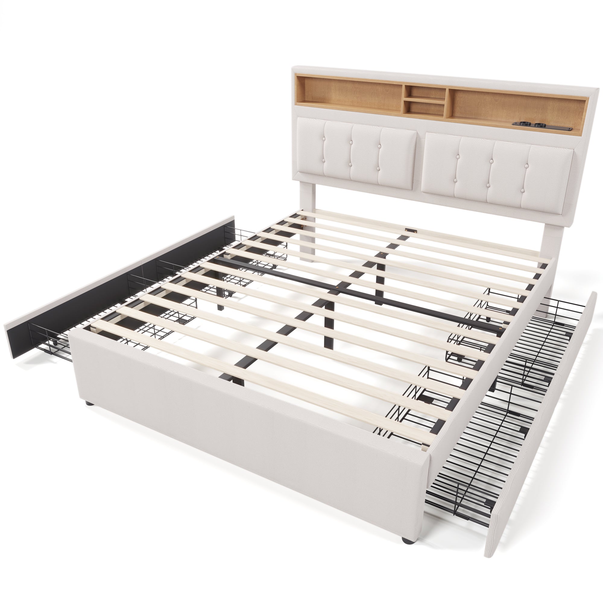 Logidon tweepersoonsbed 160x200cm met 4 lades en USB-C oplaadpoort