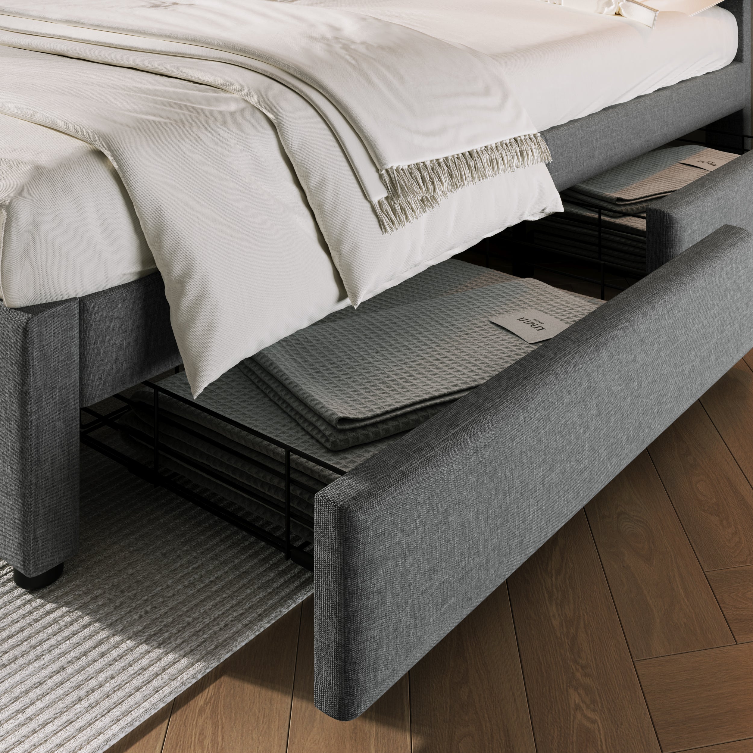 Logidon box bed 160x200 with 4 drawers USB-C headboard adjustable gray