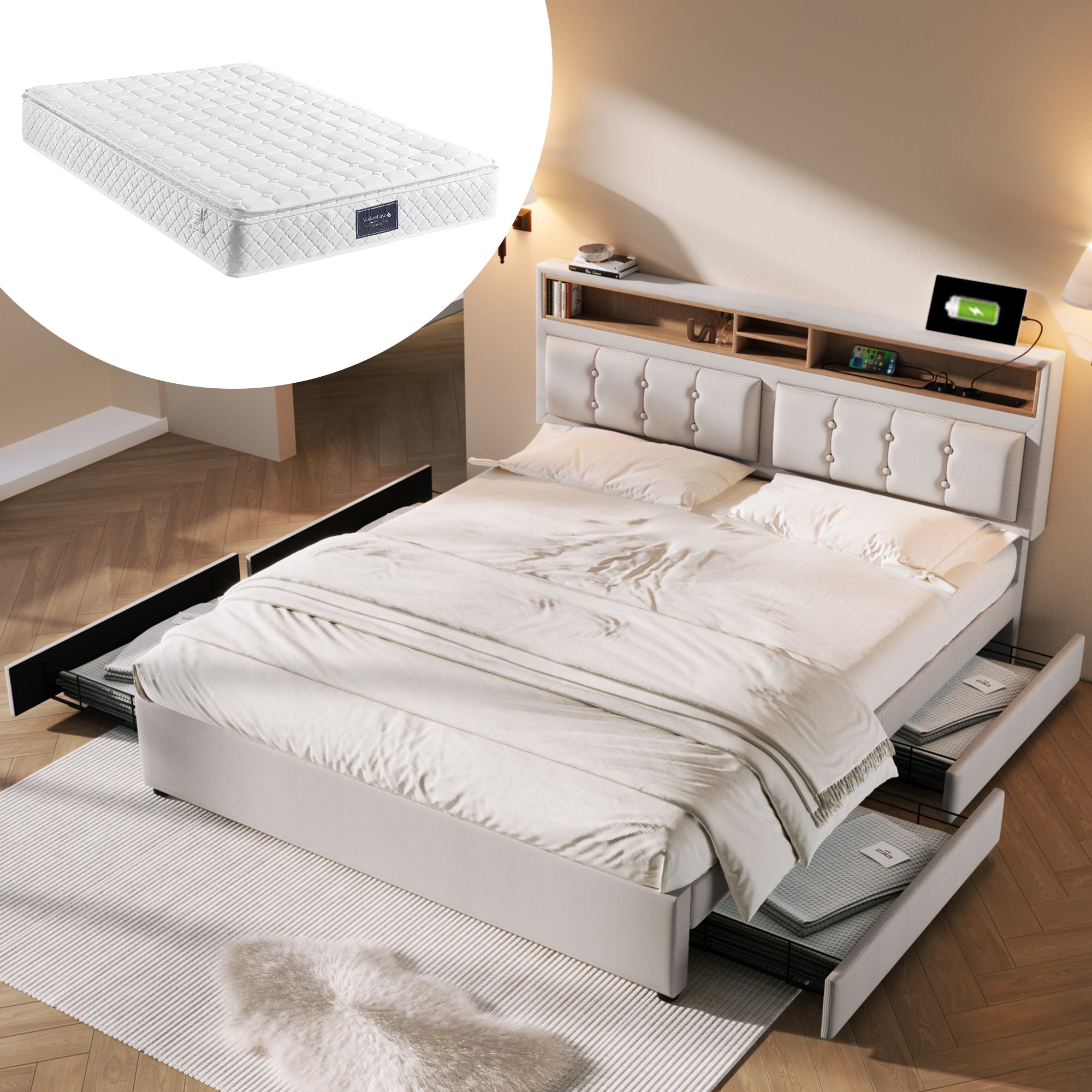 Logidon tweepersoonsbed 160x200 met 4 laden USB C hoofdbord verstelbaar