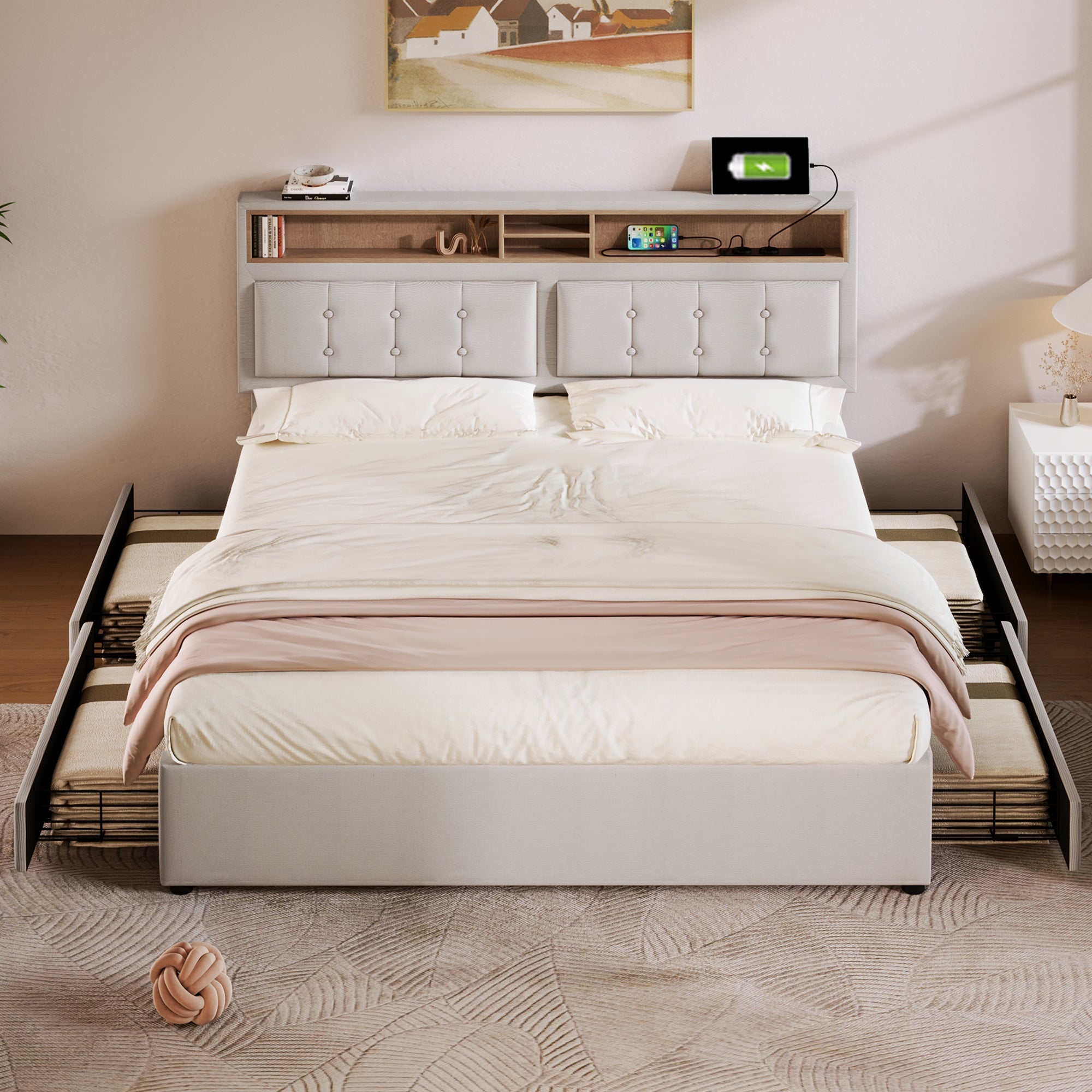 Logidon tweepersoonsbed 160x200 met 4 laden USB C hoofdbord verstelbaar