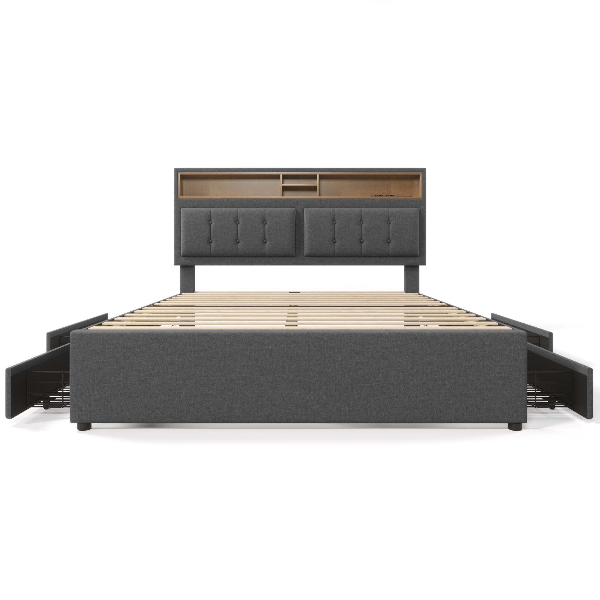Logidon box bed 160x200 with 4 drawers USB-C headboard adjustable gray