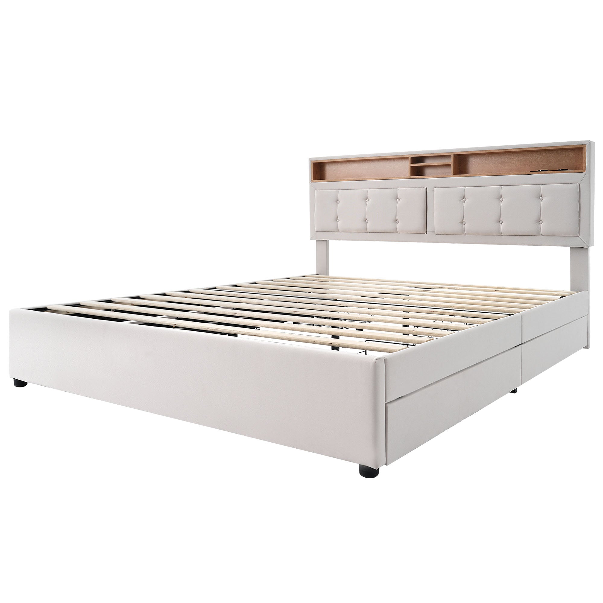 Logidon double bed 160x200cm with 4 drawers and USB-C charging port
