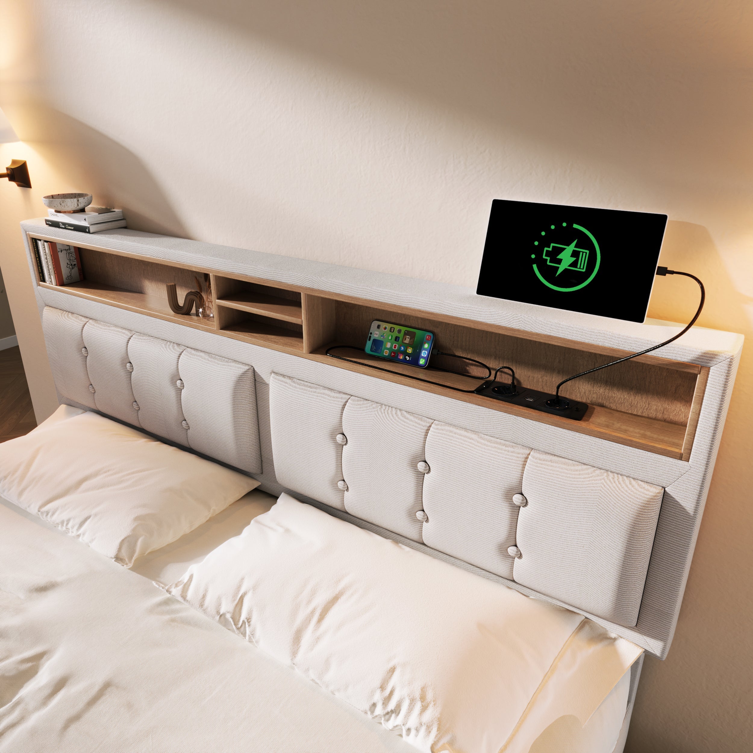 Logidon double bed 160x200cm with 4 drawers and USB-C charging port
