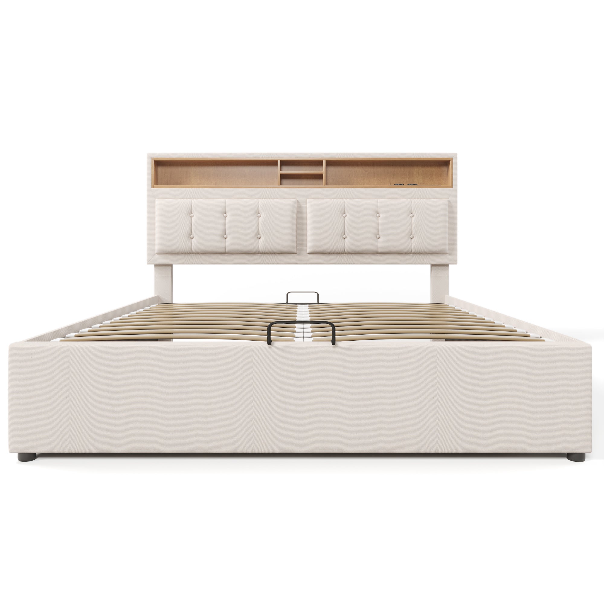 Logidon gestoffeerd bed tweepersoonsbed 140x200 met USB C oplaadfunctie beige