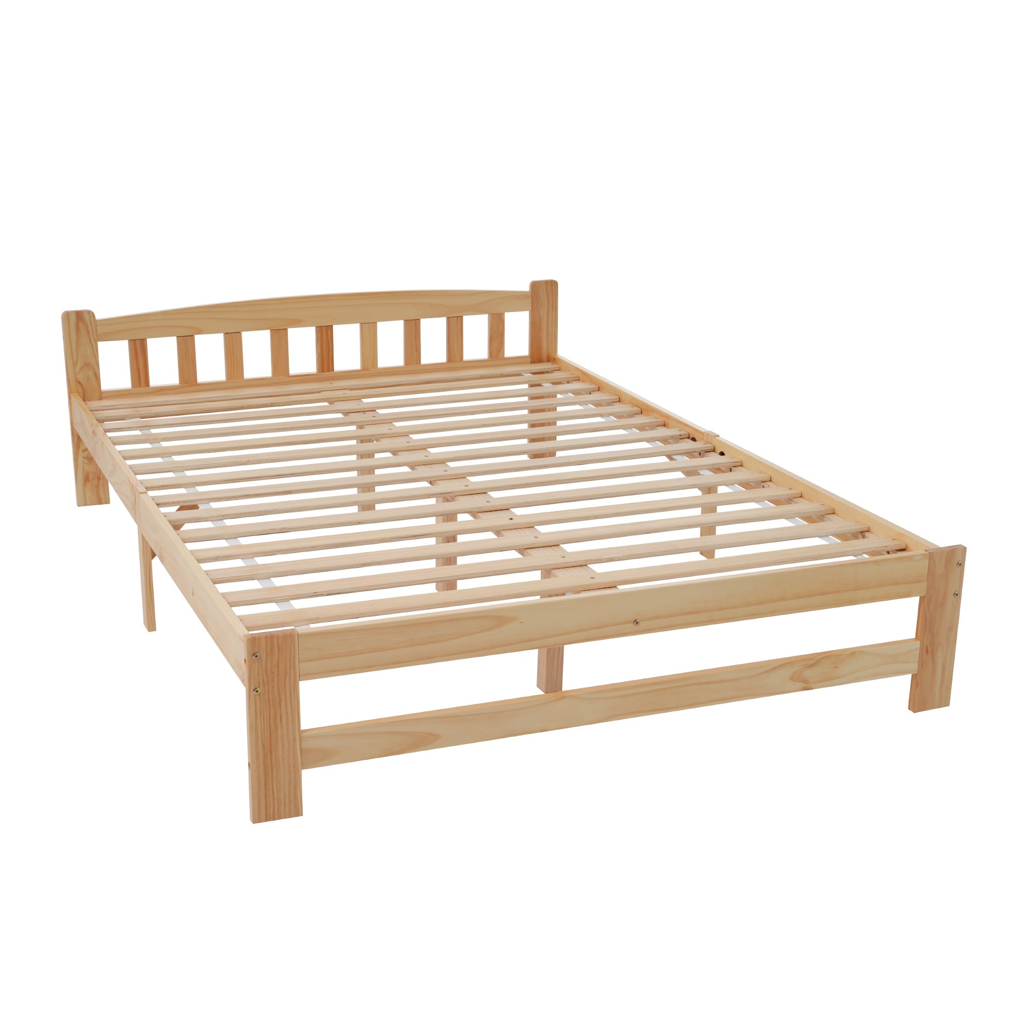 Logidon Solid Double Bed 140x200 Natural Wood Futon Bed With Headboard
