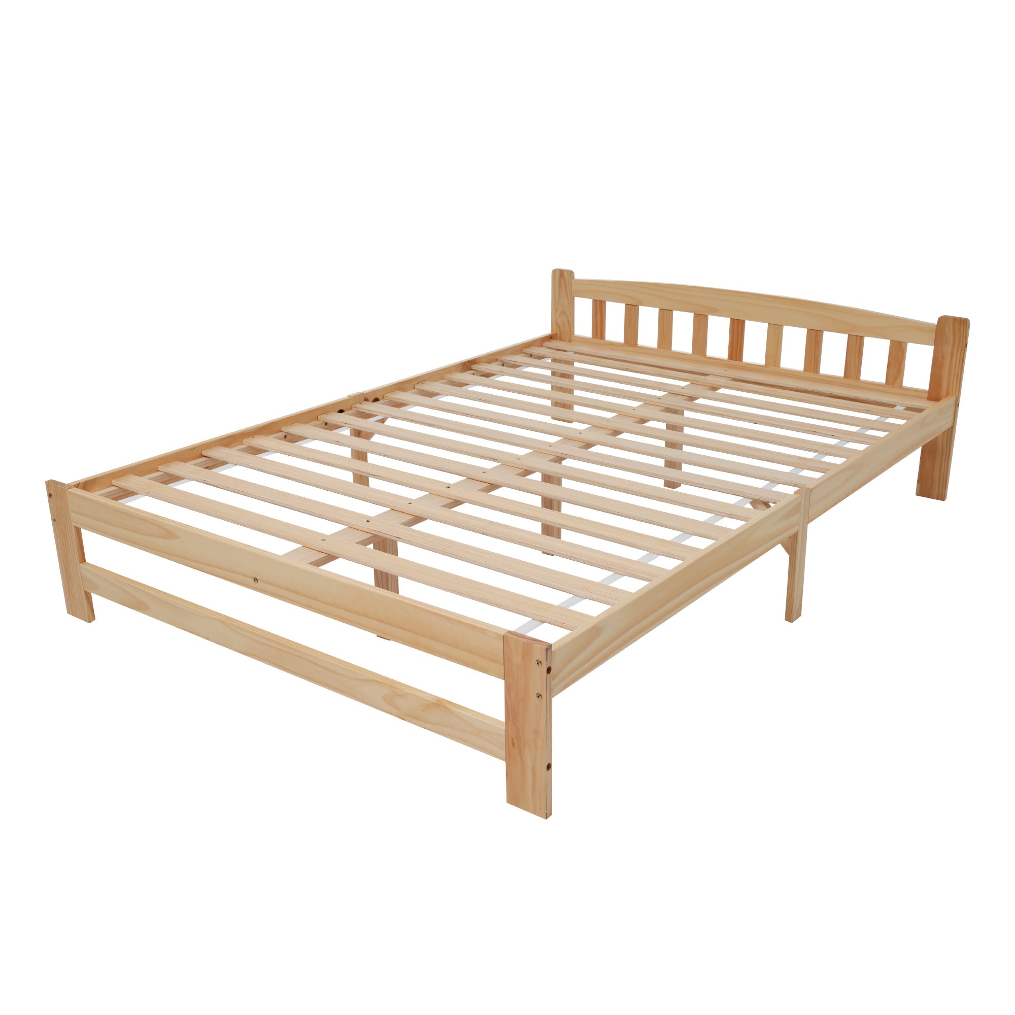 Logidon Solid Double Bed 140x200 Natural Wood Futon Bed With Headboard