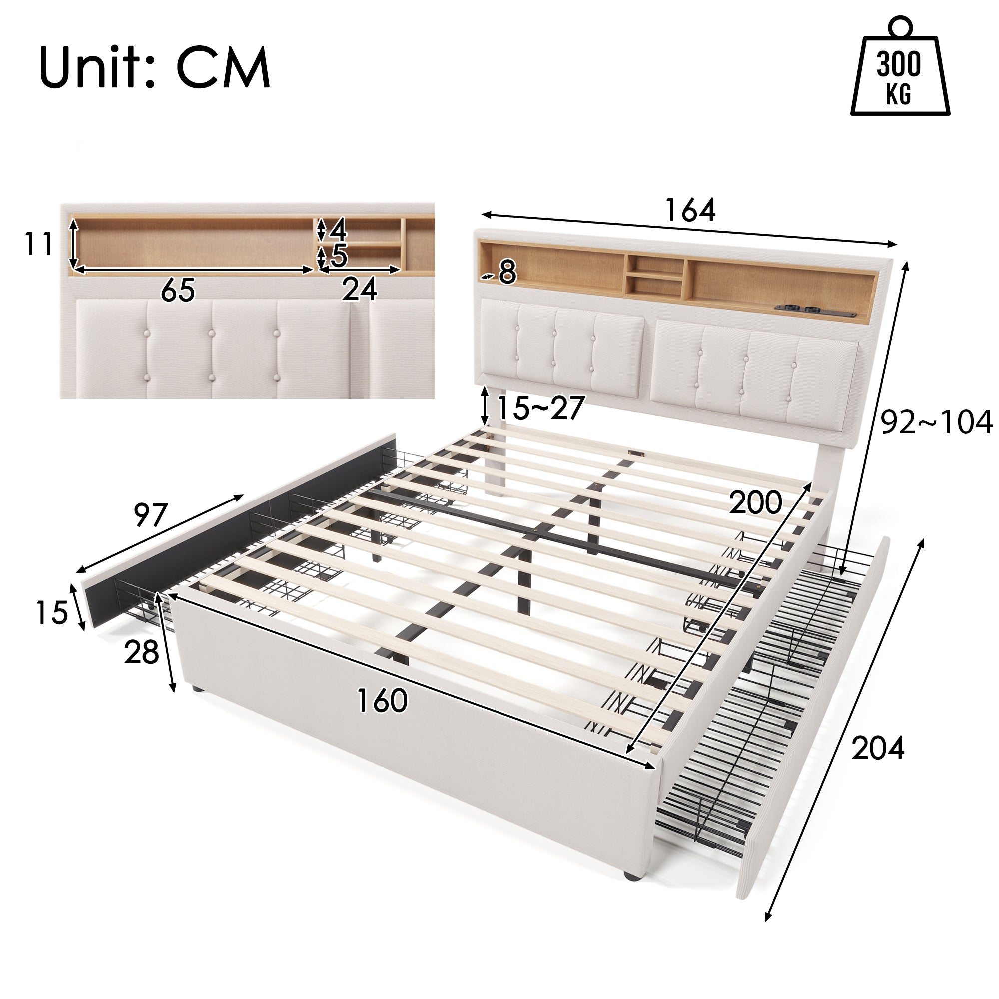 Logidon tweepersoonsbed 160x200 met 4 laden USB C hoofdbord verstelbaar