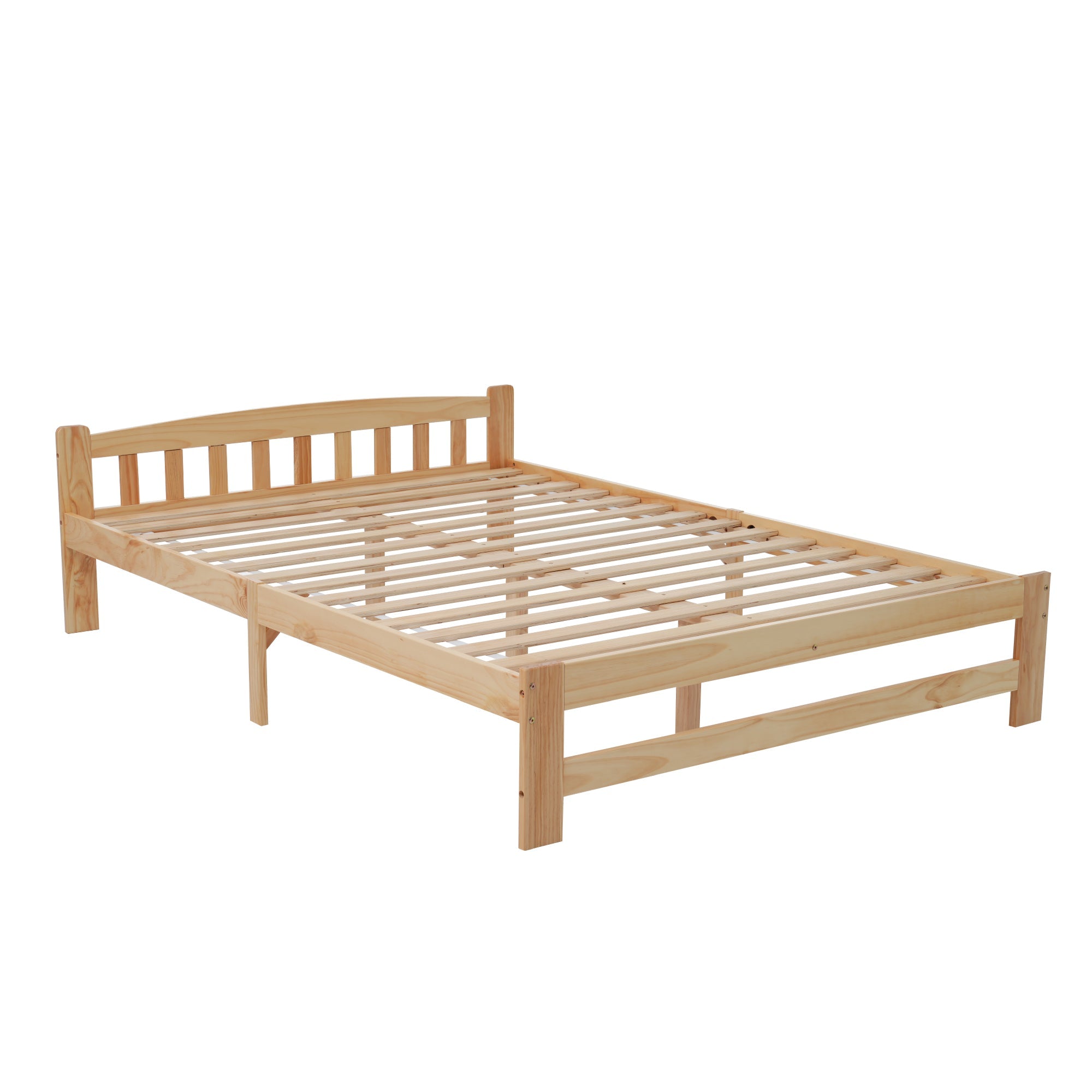Logidon Solid Double Bed 140x200 Natural Wood Futon Bed With Headboard