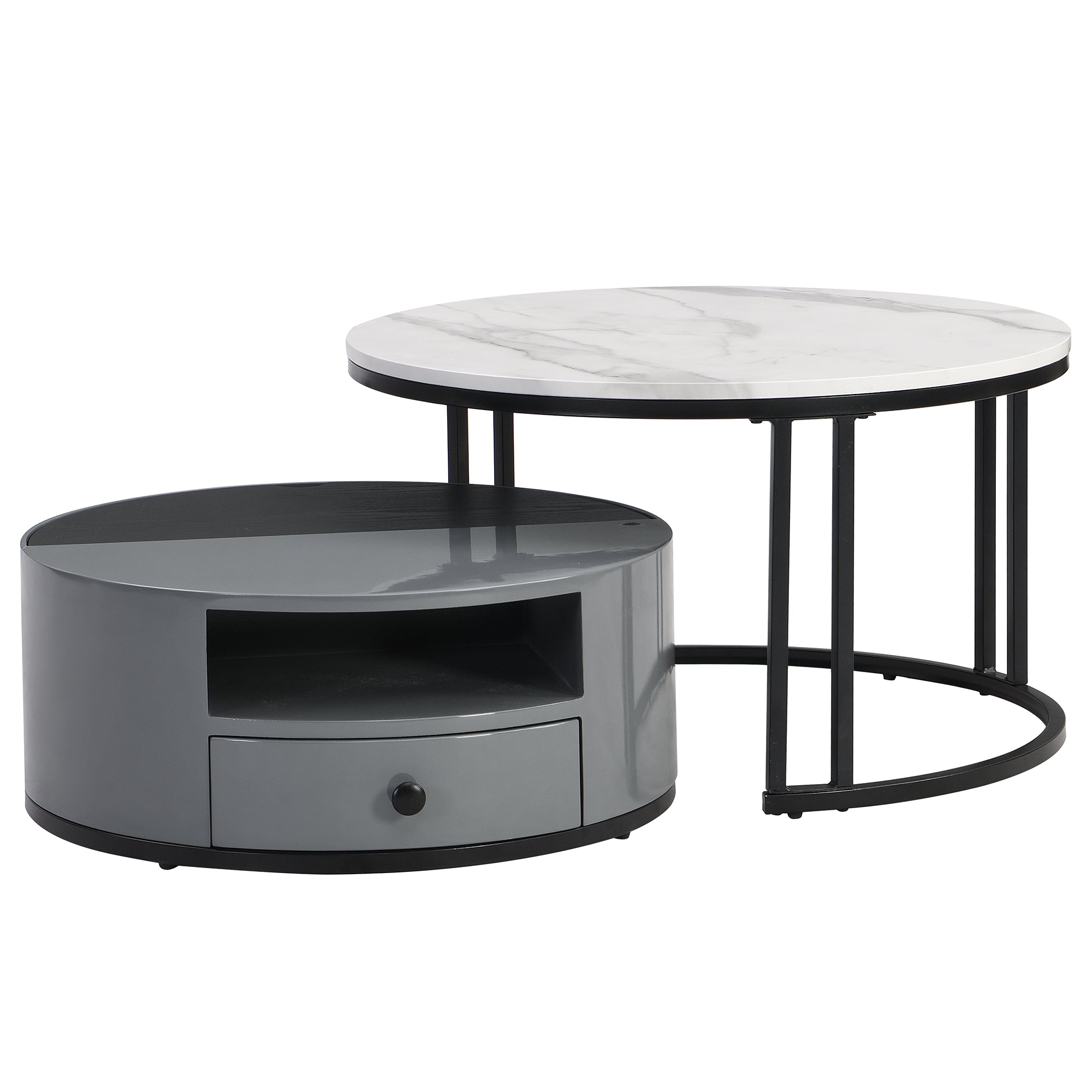 Logidon Nesting Salontafel 2 Stuks 70x70cm Zwart Grijs PVC Marmer Look