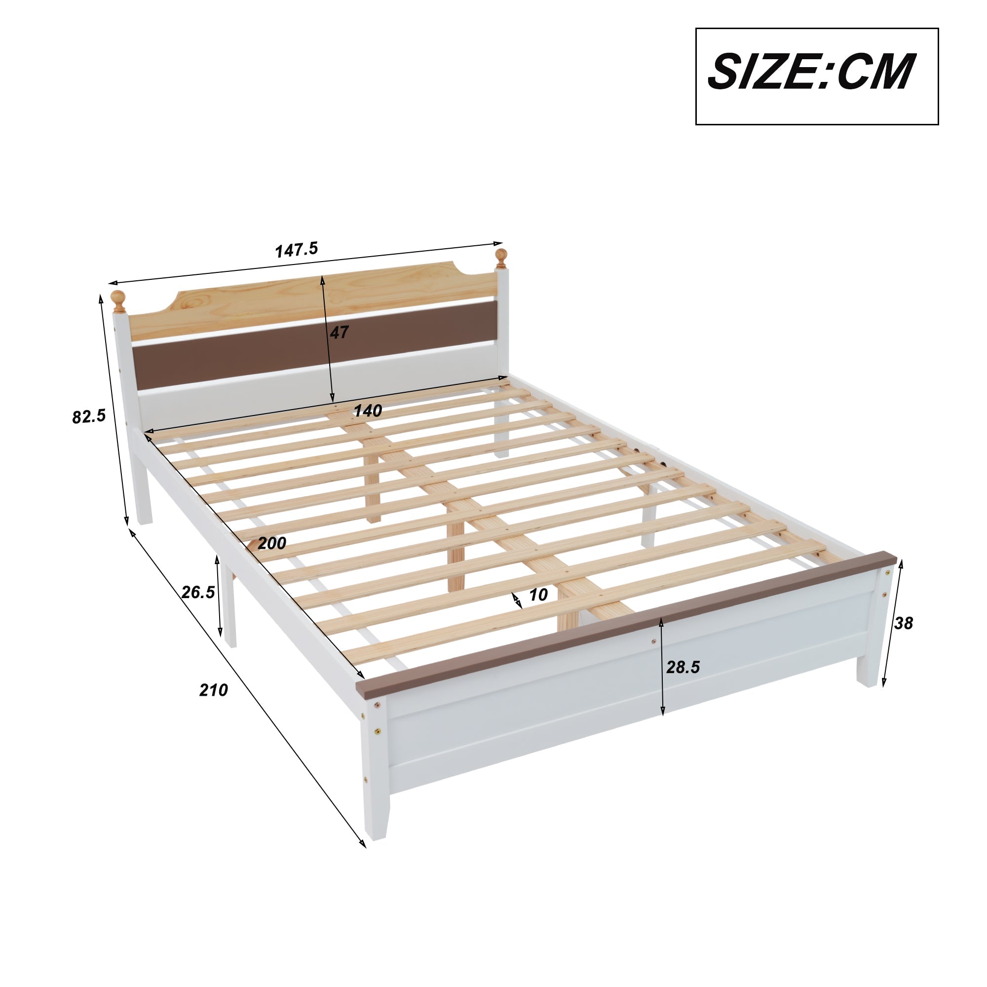 Logidon tweepersoonsbed grenenhouten frame 140x200 witte kleurblokken