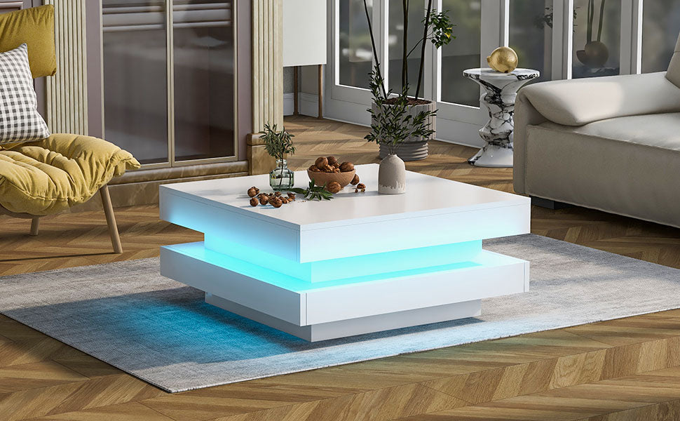 Logidon Vierkante Salontafel Wit LED Verlichting Bluetooth 70x70x36 cm