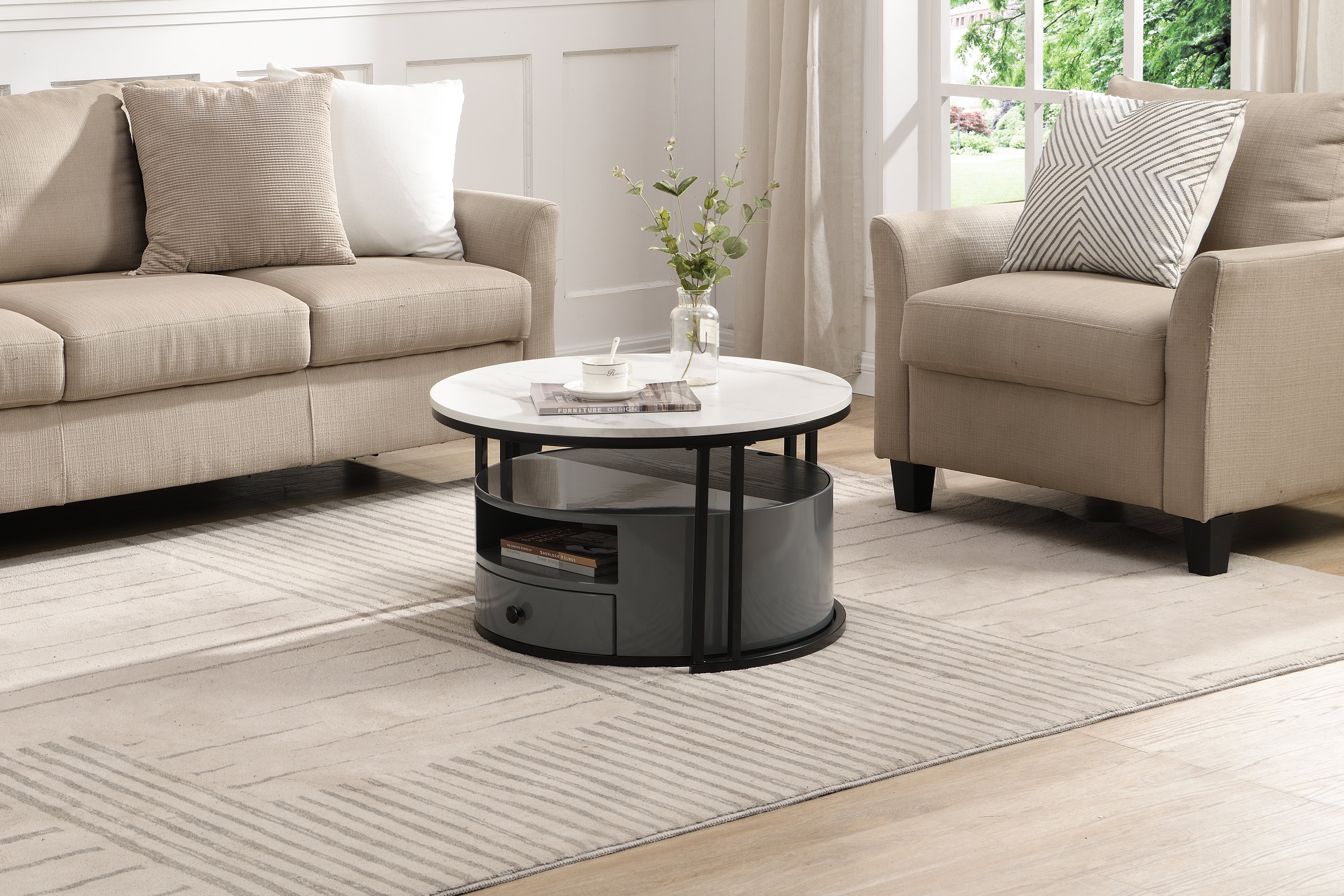 Logidon Nesting Salontafel 2 Stuks 70x70cm Zwart Grijs PVC Marmer Look