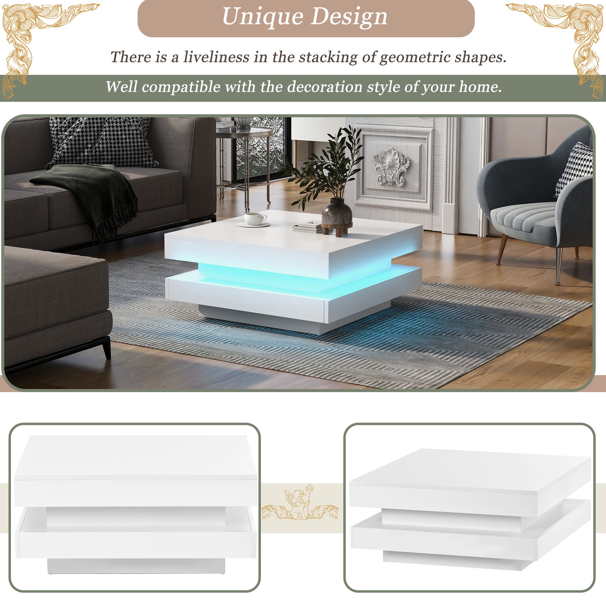 Logidon Vierkante Salontafel Wit LED Verlichting Bluetooth 70x70x36 cm