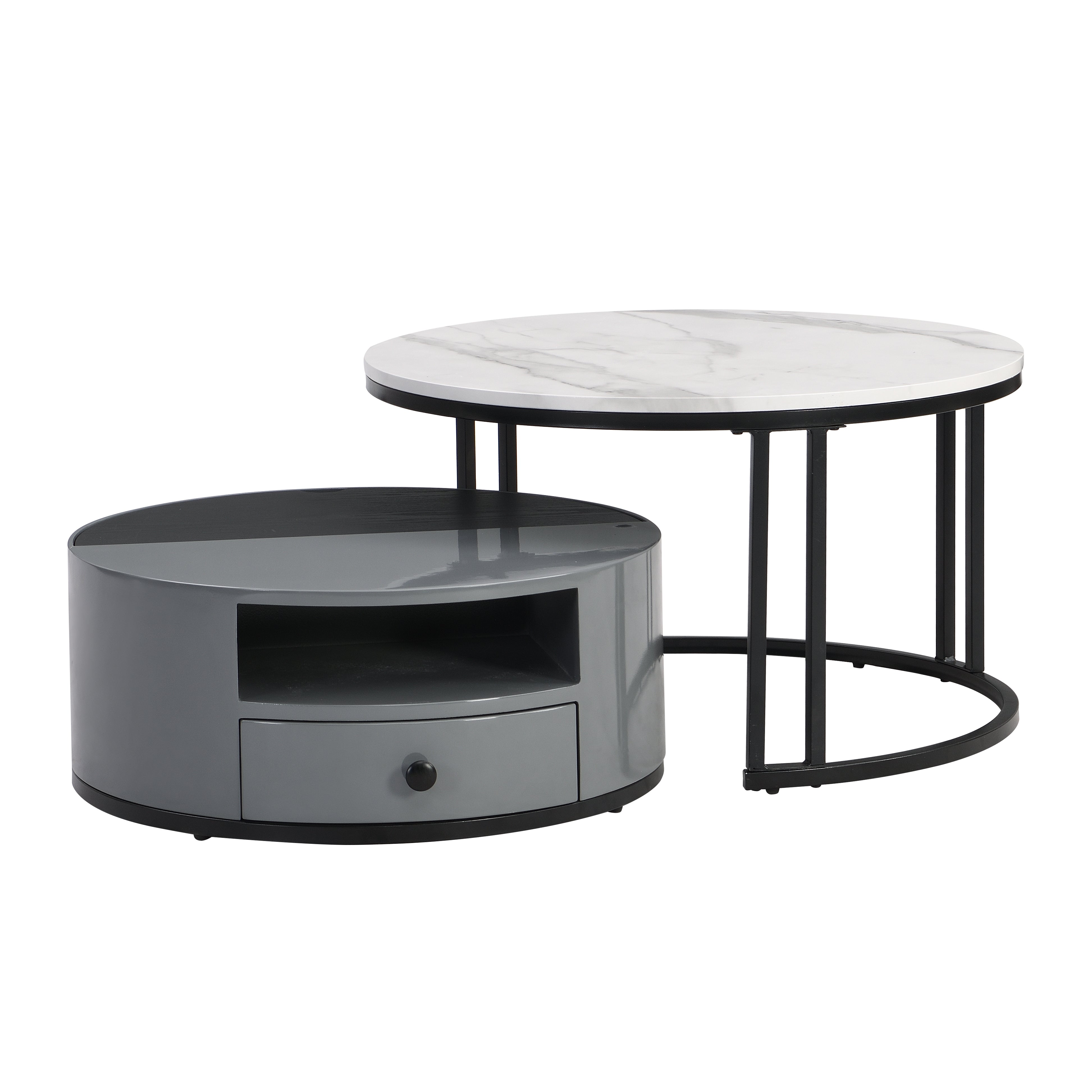 Logidon Nesting Salontafel 2 Stuks 70x70cm Zwart Grijs PVC Marmer Look
