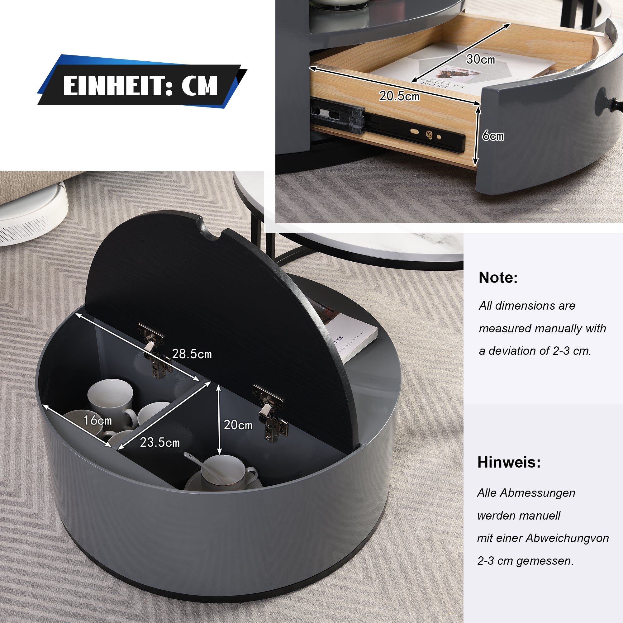 Logidon Nesting Salontafel 2 Stuks 70x70cm Zwart Grijs PVC Marmer Look