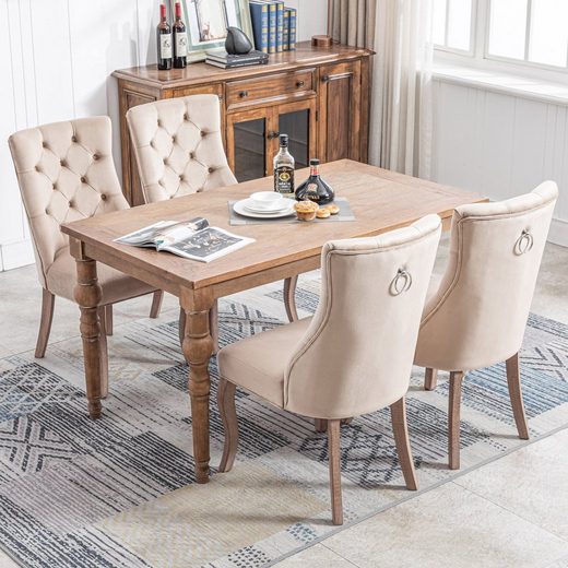 Logidon Velvet Beige 4-legged chair with button quilting and high backrest