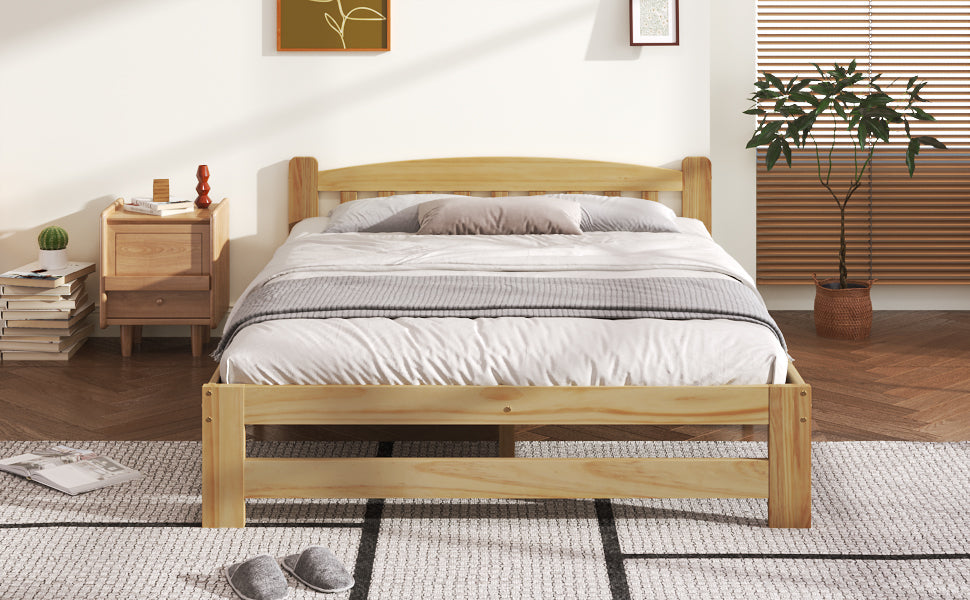Logidon Solid Double Bed 140x200 Natural Wood Futon Bed With Headboard