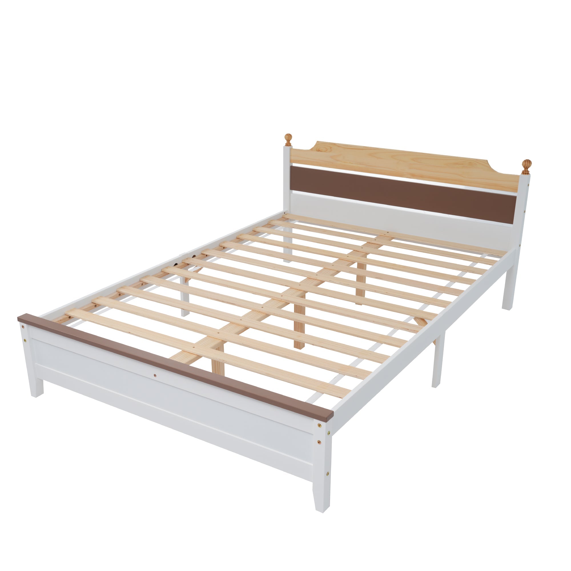Logidon tweepersoonsbed grenenhouten frame 140x200 witte kleurblokken