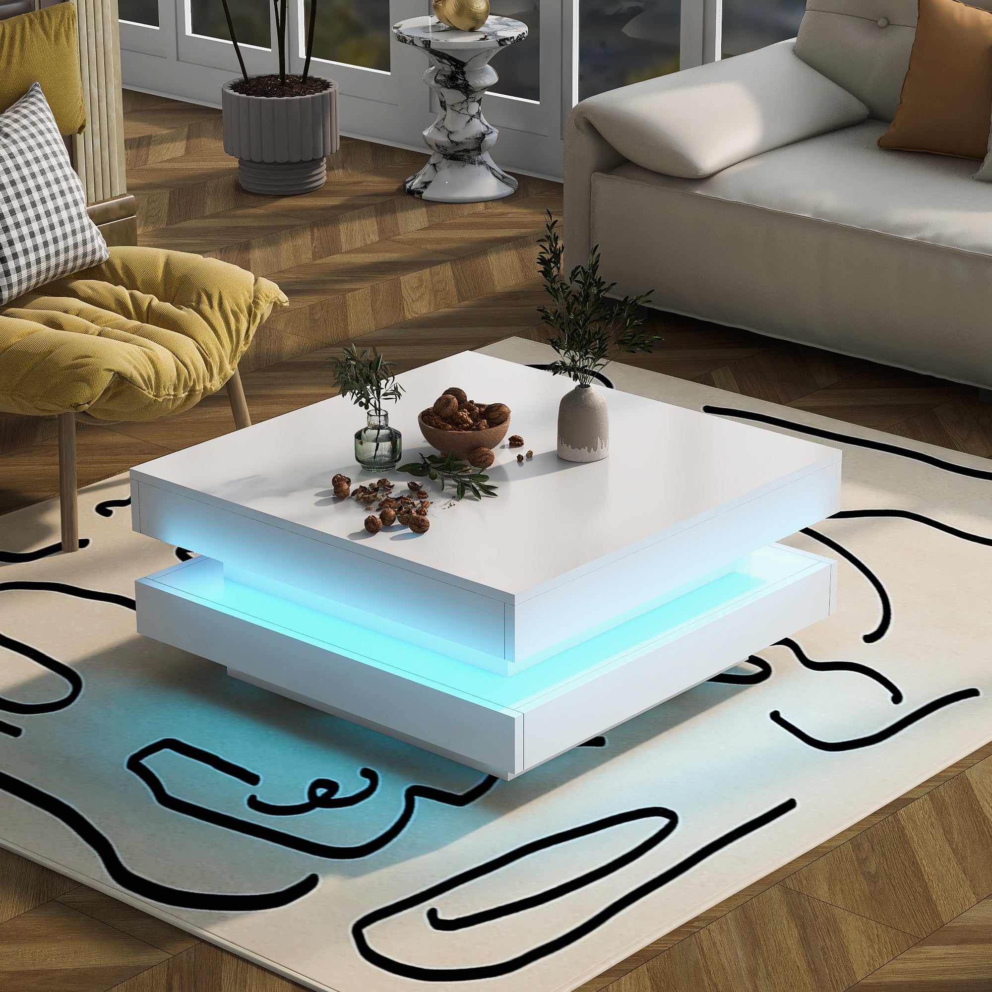 Logidon Vierkante Salontafel Wit LED Verlichting Bluetooth 70x70x36 cm