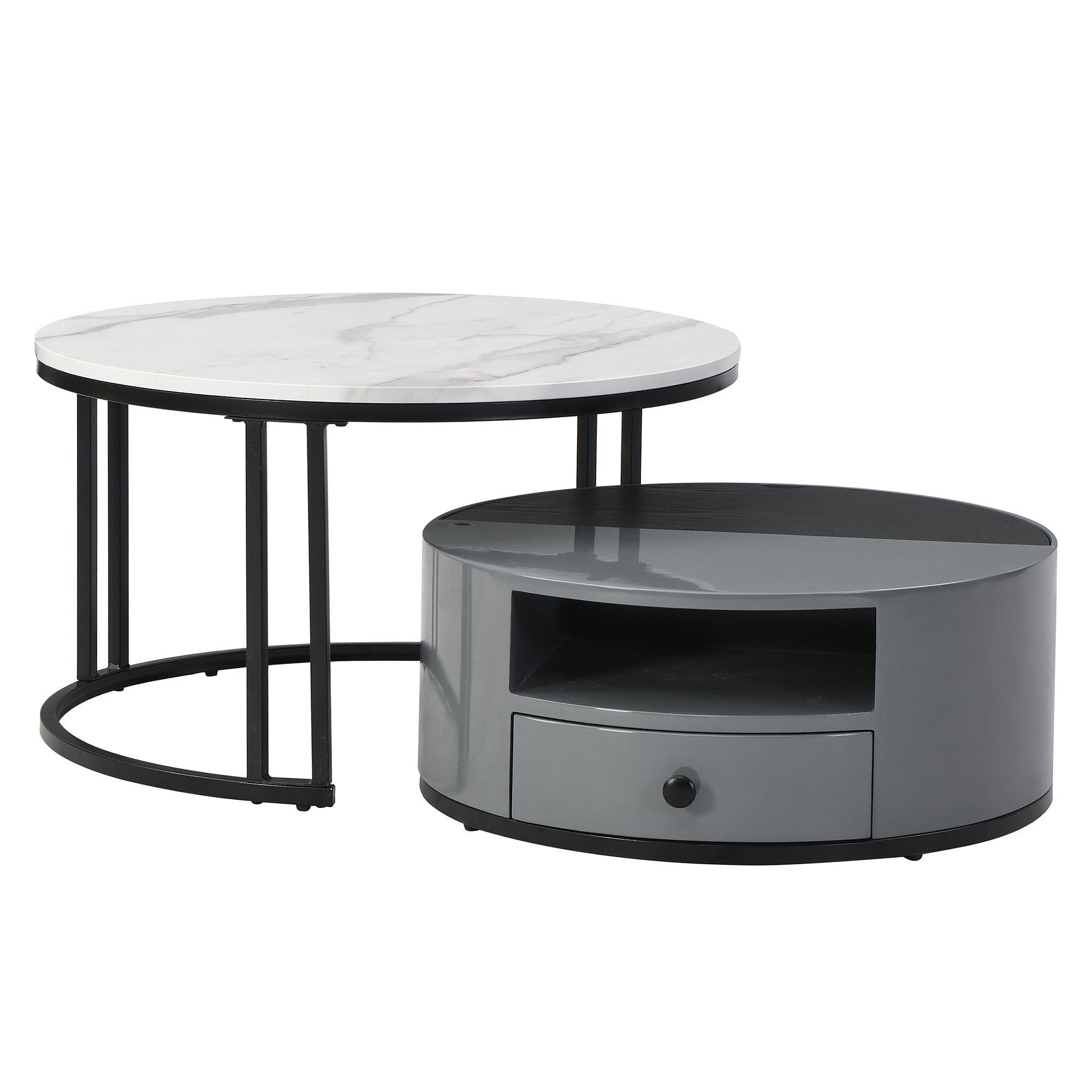 Logidon Nesting Salontafel 2 Stuks 70x70cm Zwart Grijs PVC Marmer Look
