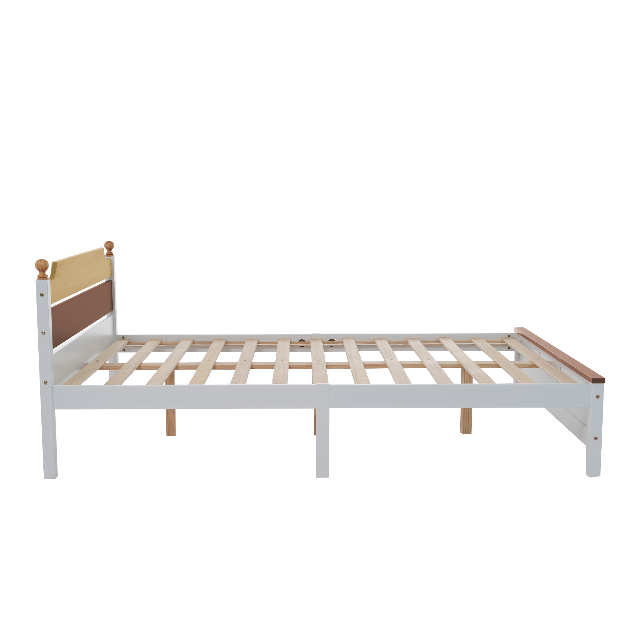 Logidon tweepersoonsbed grenenhouten frame 140x200 witte kleurblokken