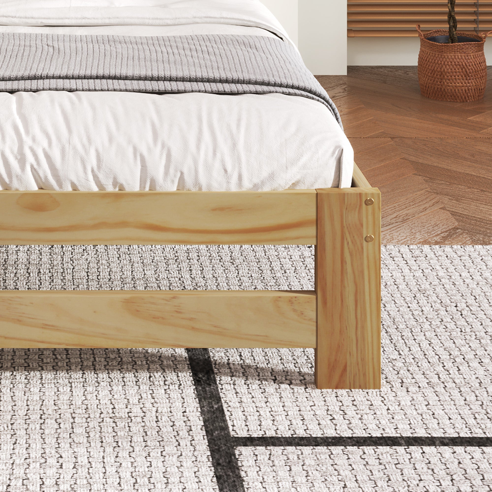 Logidon Solid Double Bed 140x200 Natural Wood Futon Bed With Headboard