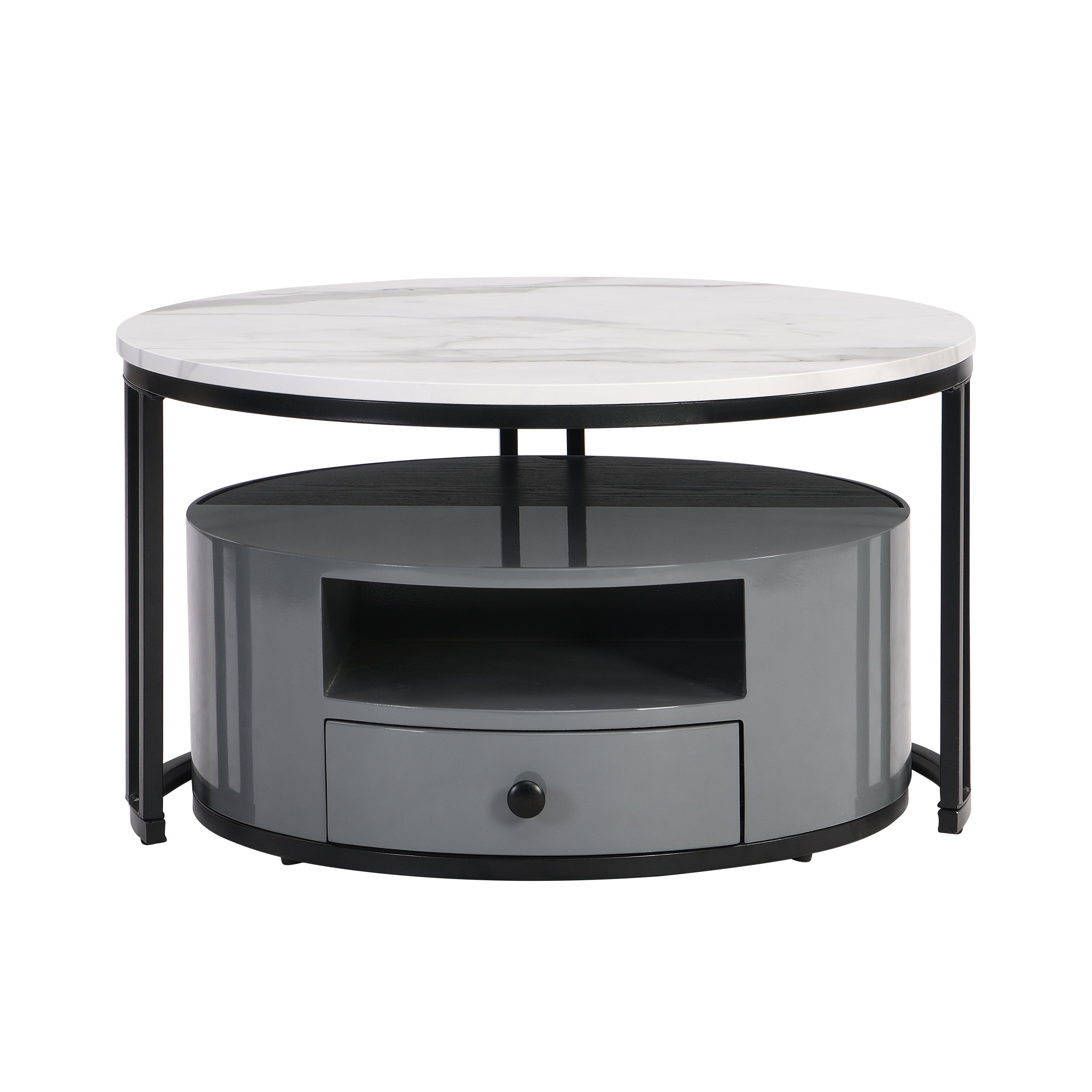 Logidon Nesting Salontafel 2 Stuks 70x70cm Zwart Grijs PVC Marmer Look