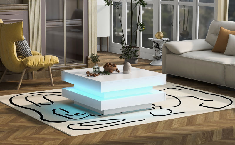 Logidon Vierkante Salontafel Wit LED Verlichting Bluetooth 70x70x36 cm