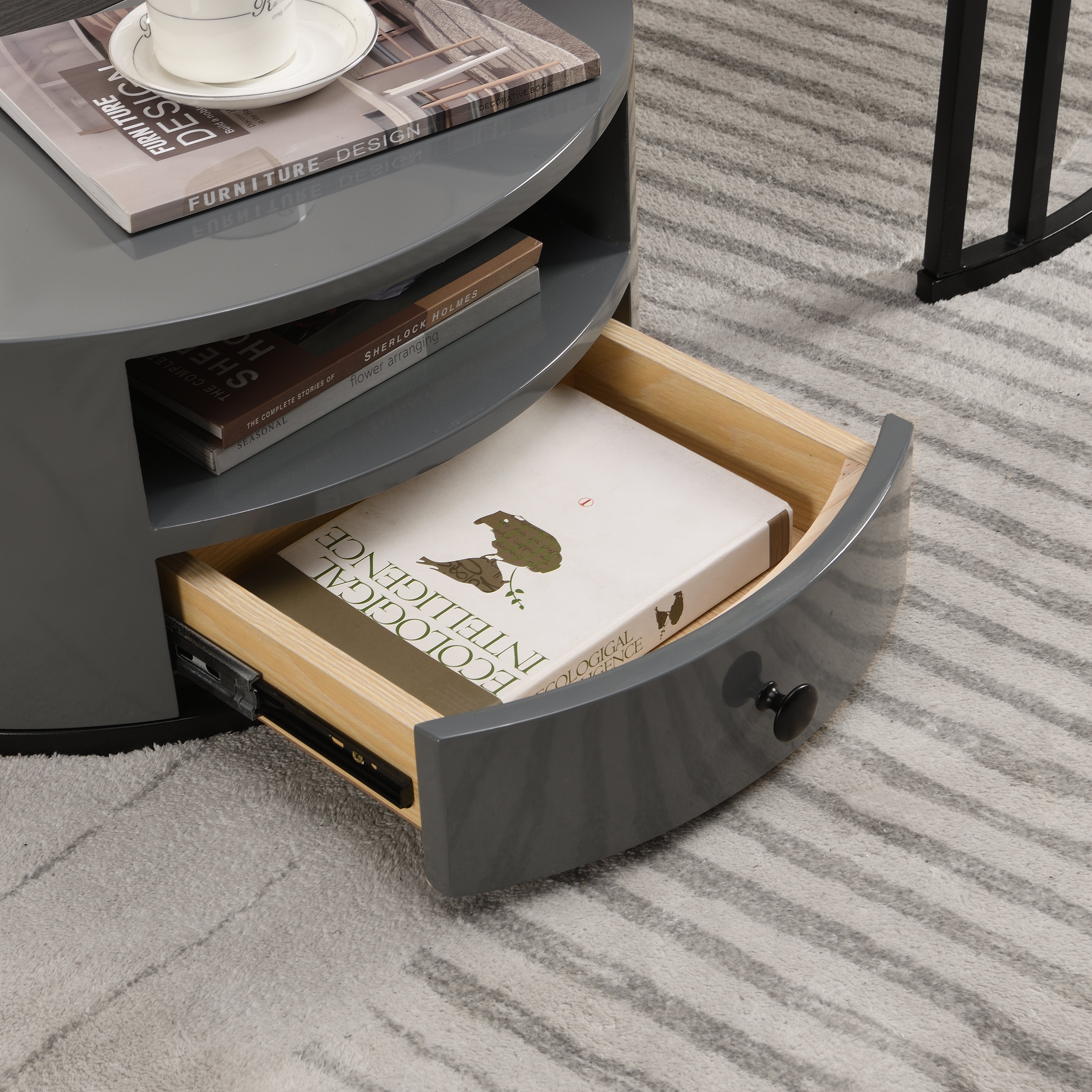 Logidon Nesting Salontafel 2 Stuks 70x70cm Zwart Grijs PVC Marmer Look