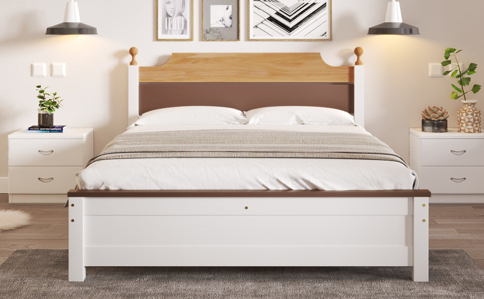 Logidon tweepersoonsbed grenenhouten frame 140x200 witte kleurblokken